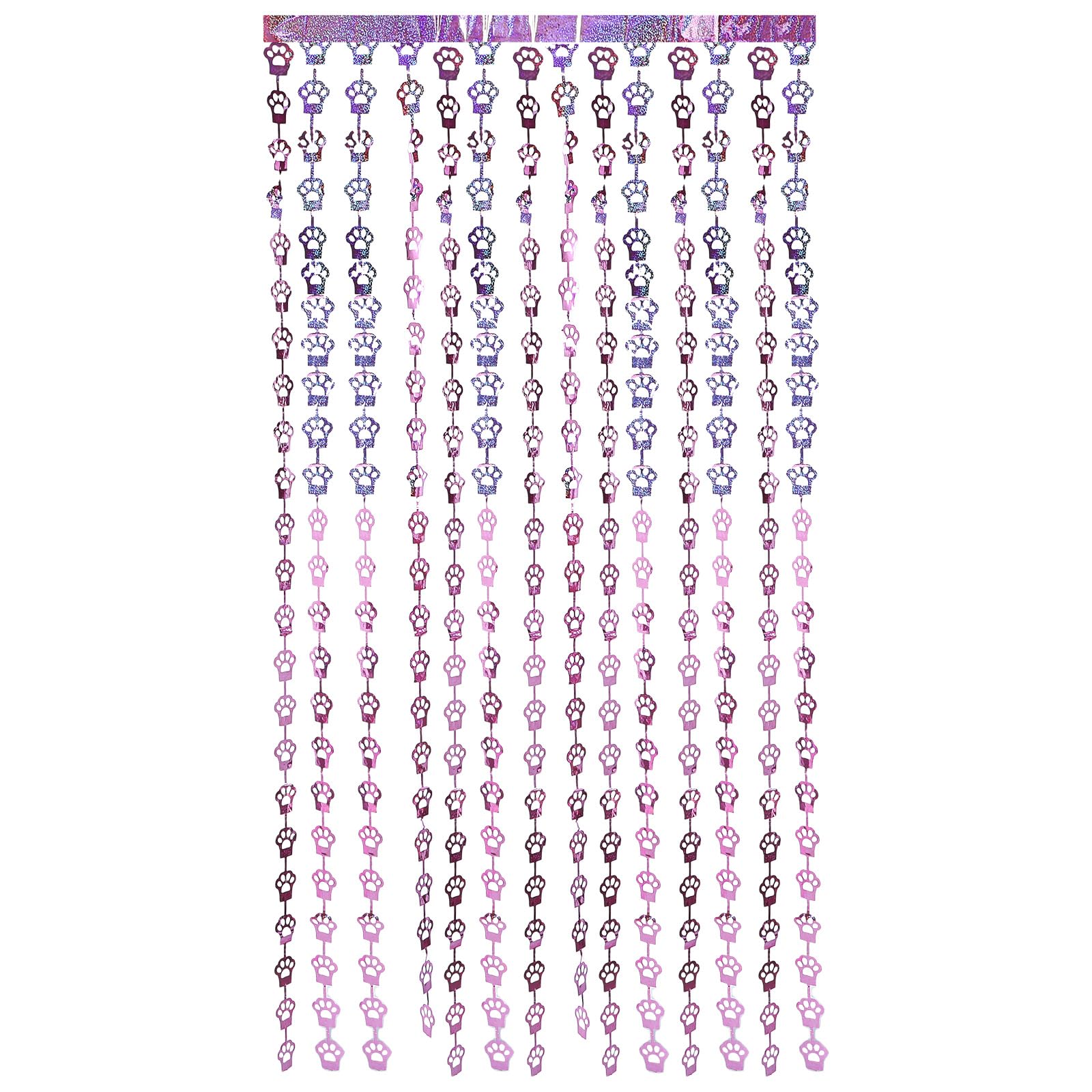 LOGOFUN Cat Paw Foil Fringe Curtain Tinsel Backdrop Pet Themed Decorations for Birthday Holiday Party Photo Booth Props - Pink 2m