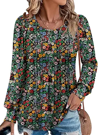 BETTE BOUTIK Long Sleeve Shirts for Women Fall Tops Dressy Blouses Crewneck Tunic Tops for Leggings S-3XL