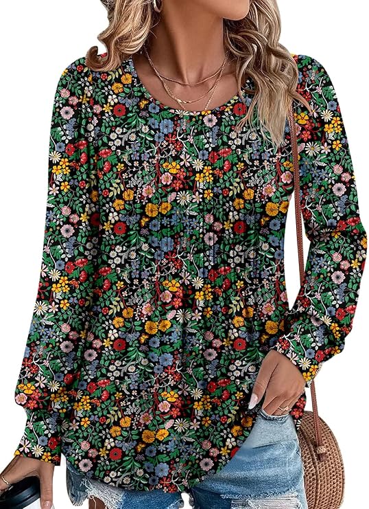 BETTE BOUTIK Long Sleeve Shirts for Women Fall Tops Dressy Blouses Crewneck Tunic Tops for Leggings S-3XL