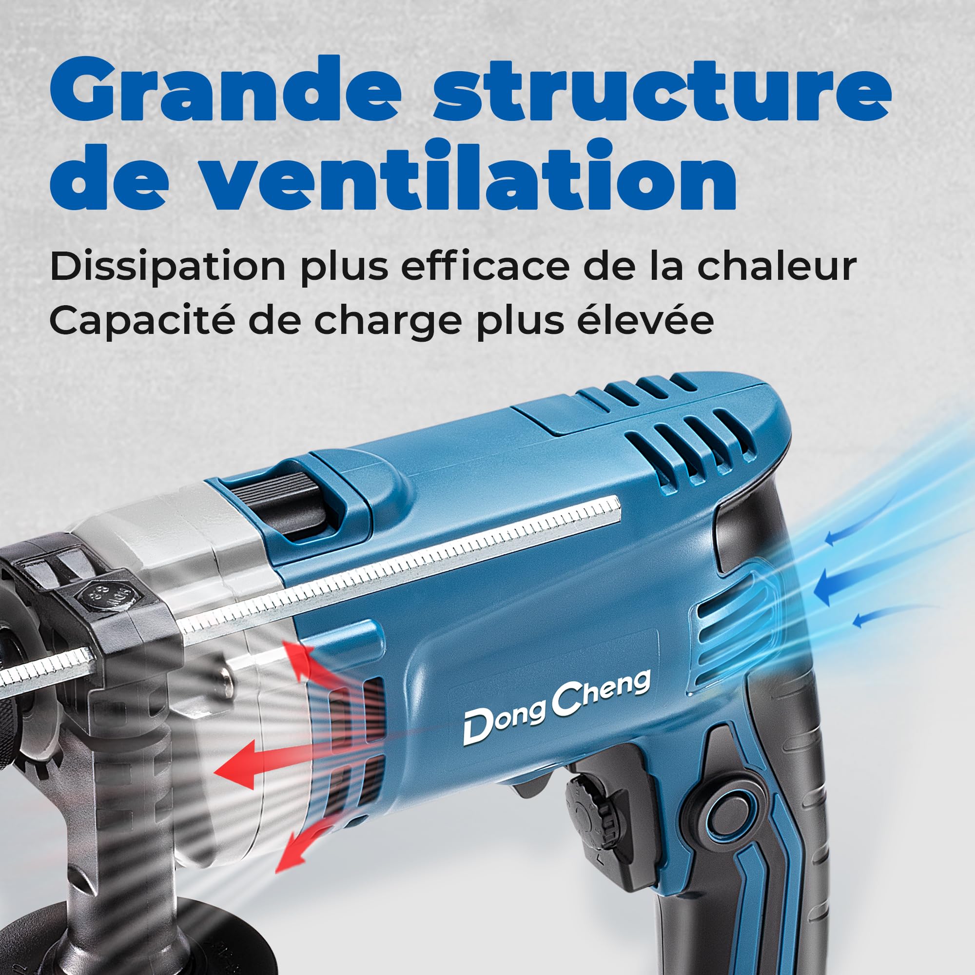 DongCheng Perceuse à percussion Marteau perforateur 710W 13mm mandrin 45000 IPM 3000 RPM 15 couronnes perçage métal bois béton