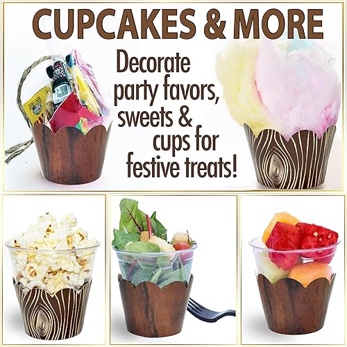 Miniatura 5 de Envolturas para cupcakes  Decoración rústica de grano de madera para boda, decoración de novia de bosque de animales de bosque, decoración de baby