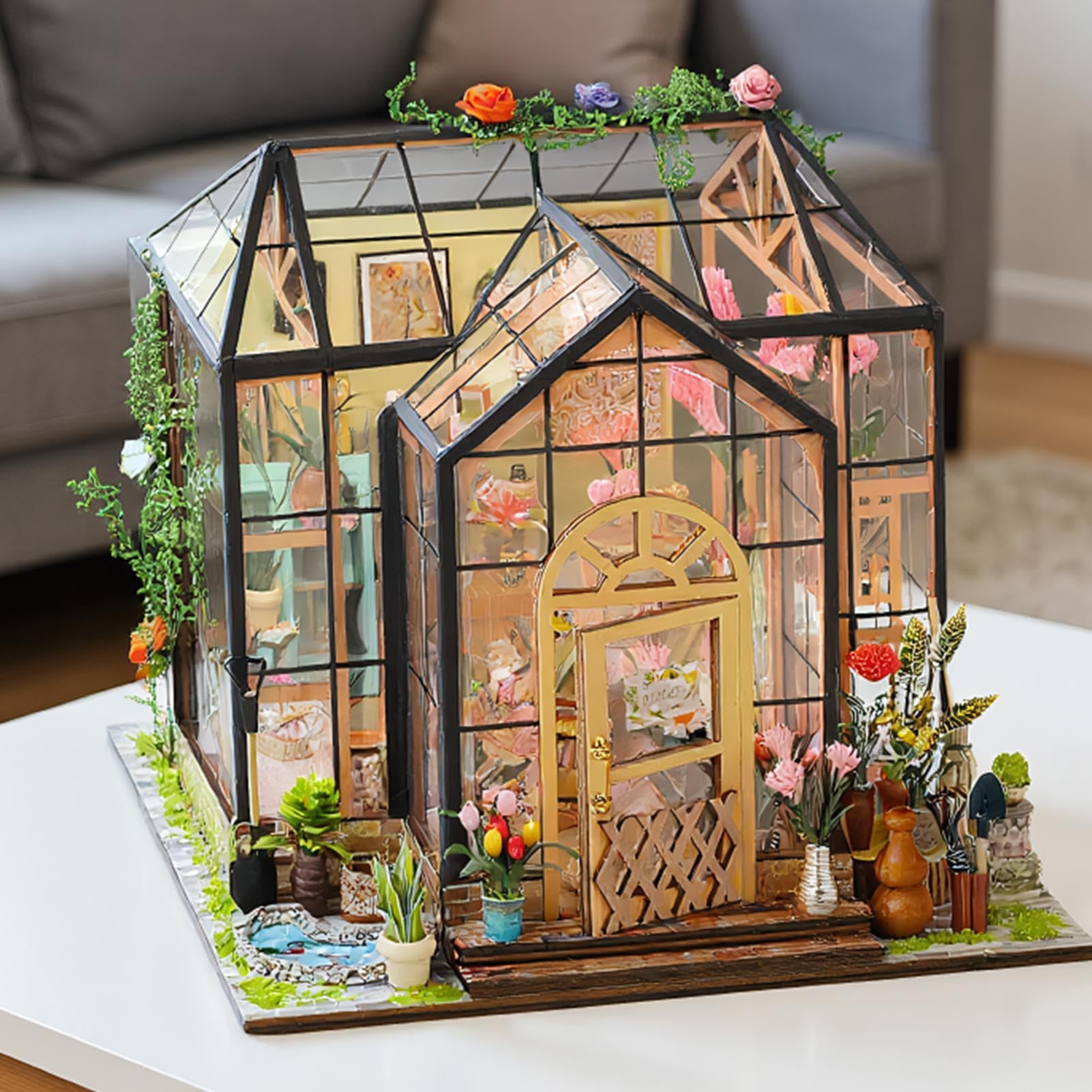 Kit Casa delle Bambole in Miniatura da Costruire Esposizione Decorativa | Kit 3D Serra Domestica per Adulti e Ragazzi, Camera, Stanza, Libreria, Mensola, Scaffale, Natale e Halloween,