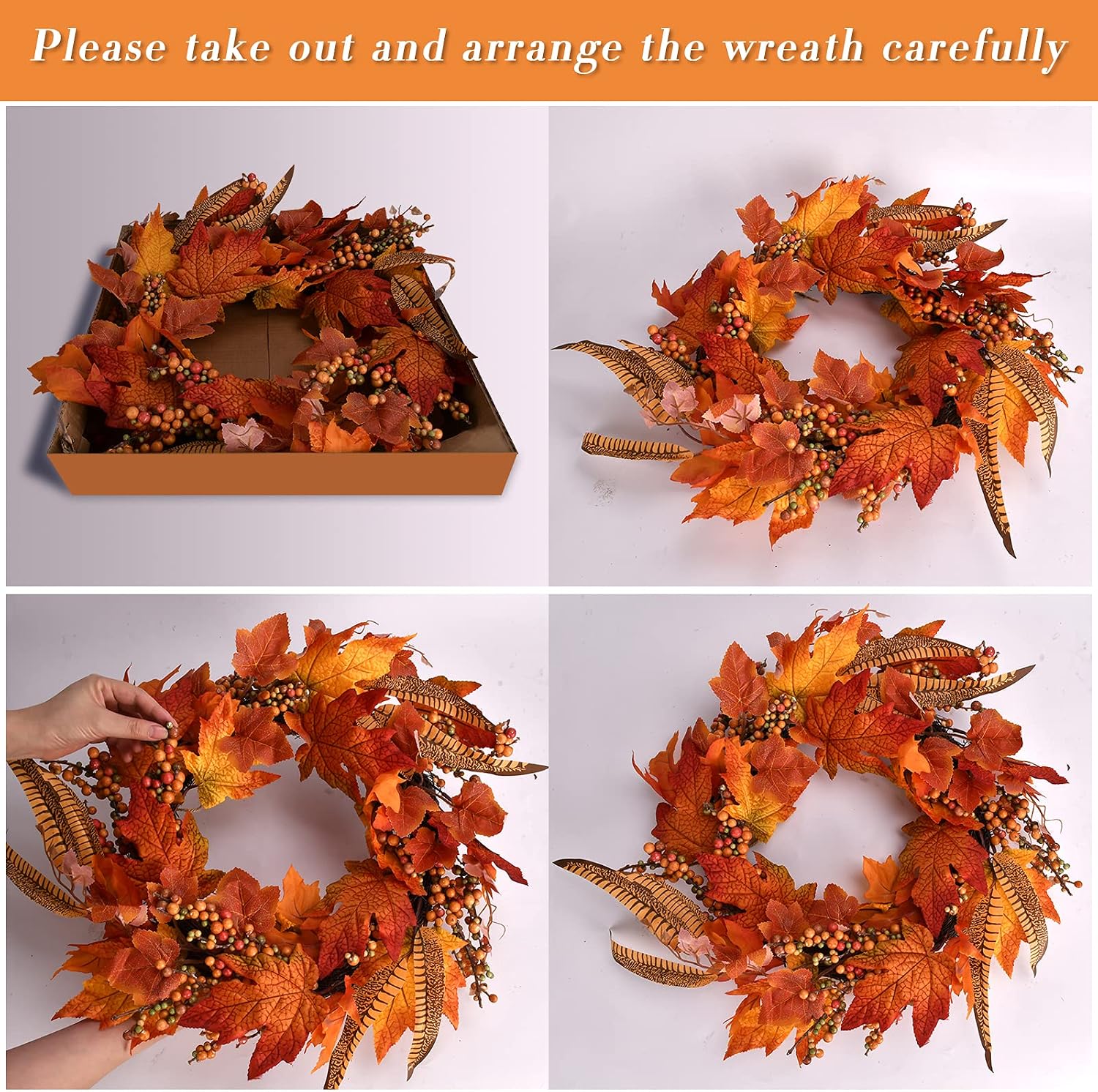 Fall Decor Fall Wreath 18 Inch Autumn Wreaths Maple Leaf Garland, Fall Thanksgiving Decoration for Home Wedding Party as Fireplace Front Door Foliage Garland