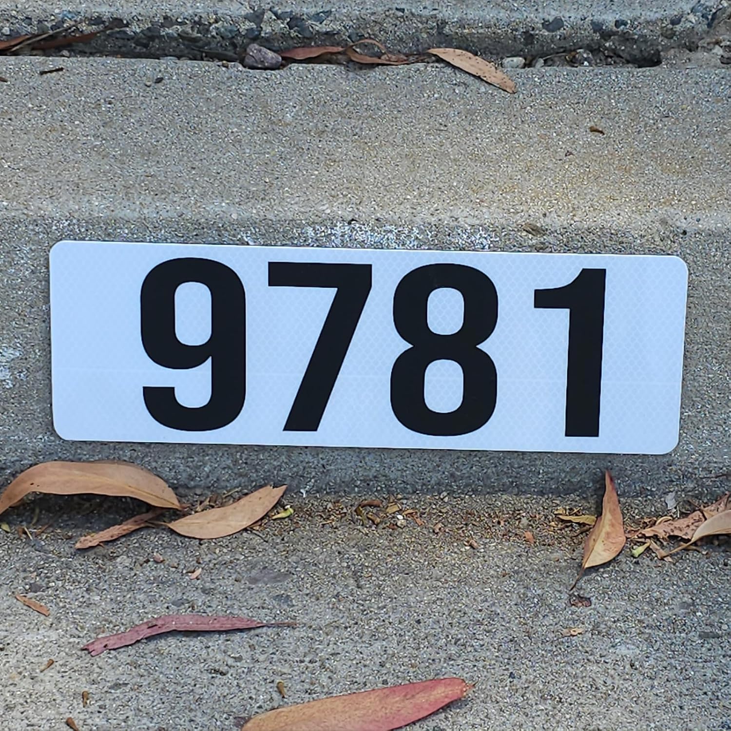 Reflective Curb Address Sign with 4 Inch Numbers - (Fits On Curb or Any Flat Surface) Easy Peel & Stick Installation!