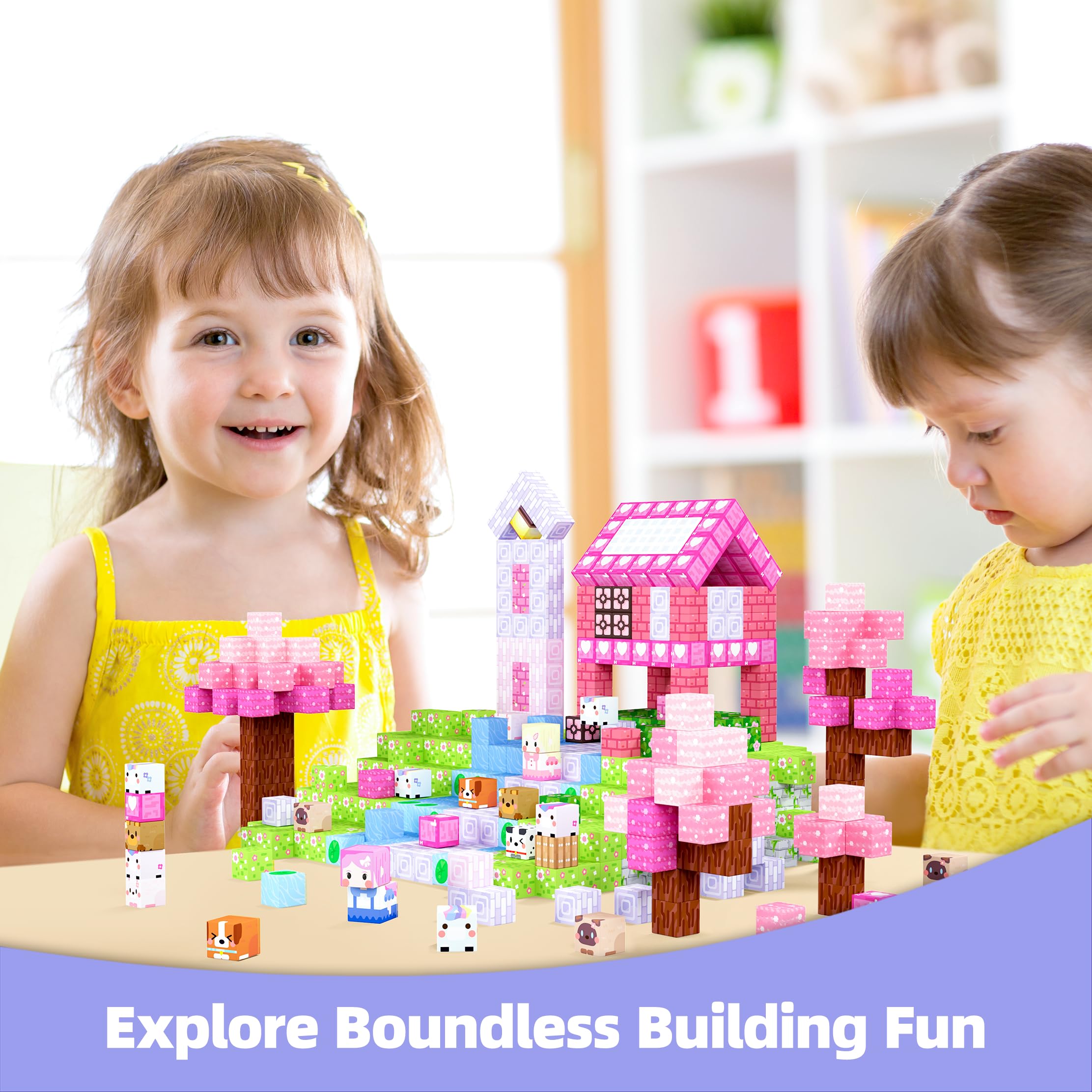 GobiDex Blocchi di Costruzioni Magnetiche per Bambini 100 Pzi, Blocks di Unicorno, Giocattoli Educativo per Bambine, Gioco da Principessa per Bambini dai 3-4, 5-6, 7-8, 9-10 Anni