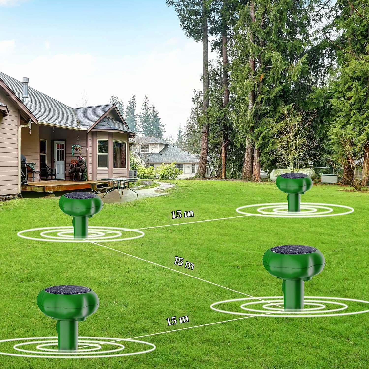 Repelente ultrasónico para Topos, Repelente Solar para Topos 4 Piezas, Impermeable IP66, Cobertura hasta 5000 Sq.FT para Jardín, Granja y Ranchos（Negro）