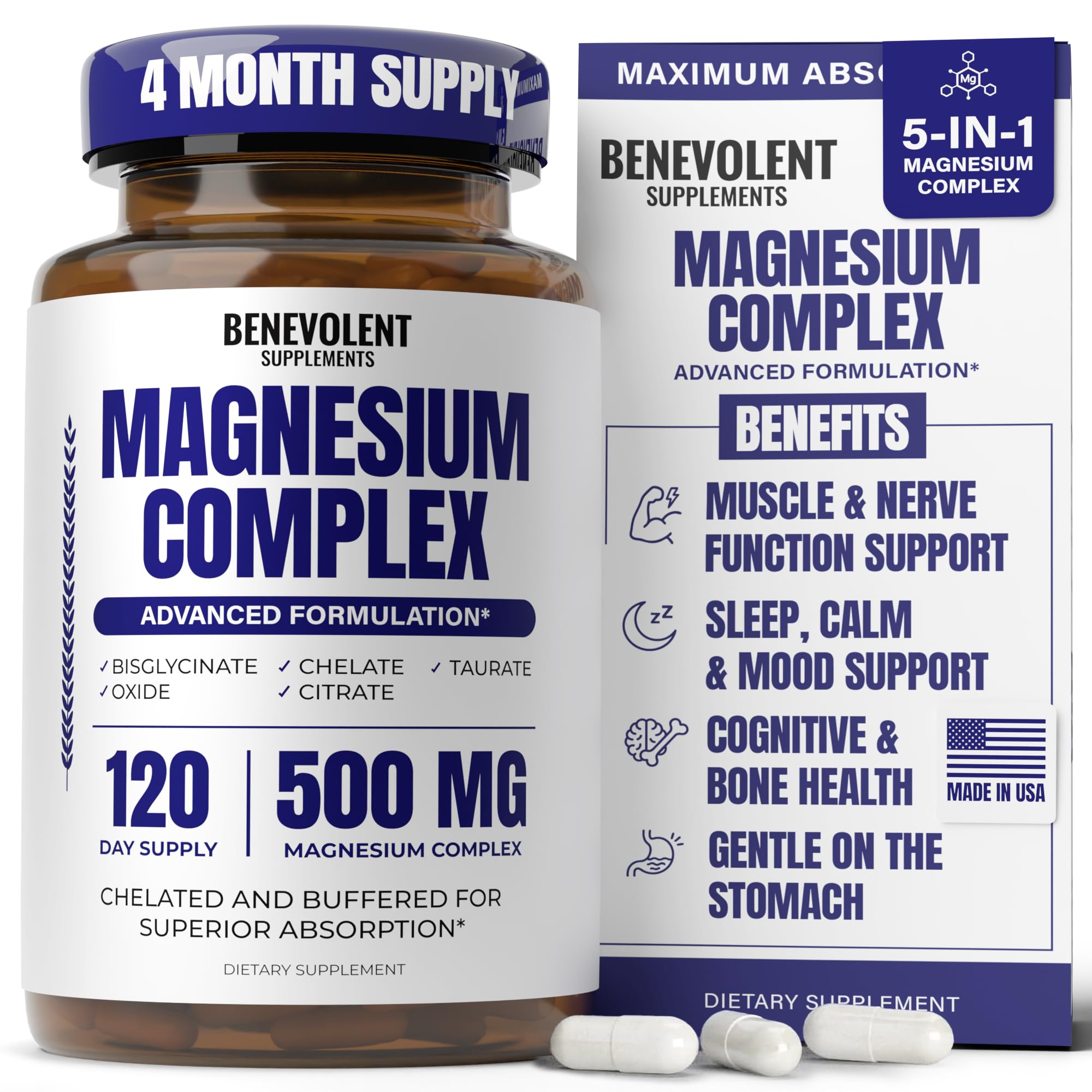 Benevolent NourishmentMagnesium Complex Non-GMO Capsules - 500mg, 120