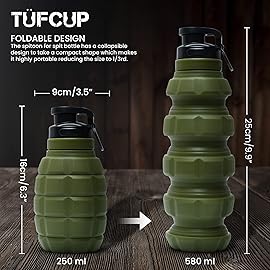 TUFCUP Spit Cup Spittoon for Chewing, Portable Reusable Spit Dipping Cup with Lid, Collapsible Spill Resistant Leak Proof Silicone Body Travel Spitter (Army Green)