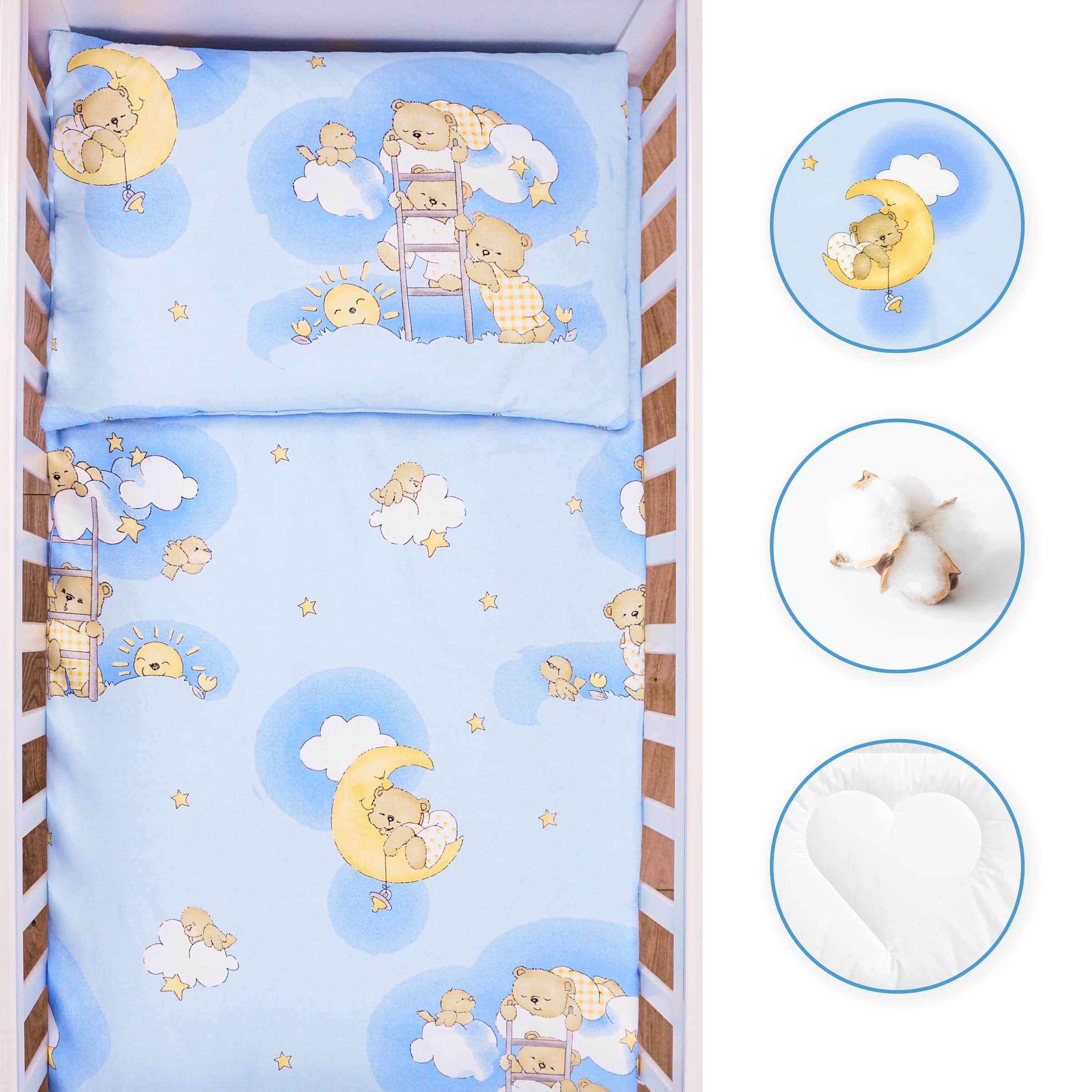 Baby Comfort Juego de Cama para Cuna 4 Piezas edredón y Funda nórdica 120x90 cm con Almohada y Funda de Almohada - diseño 4 (12 Meses+)
