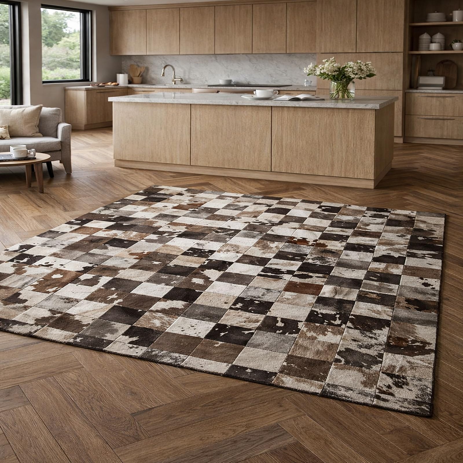 Teppiche Wohndeko für Wohnzimmer Schlafzimmer Aesthetic Room Decor,Geometrisch, Braun, Weiß, Schwarz, Grau, Beige, 155 x 200 cm