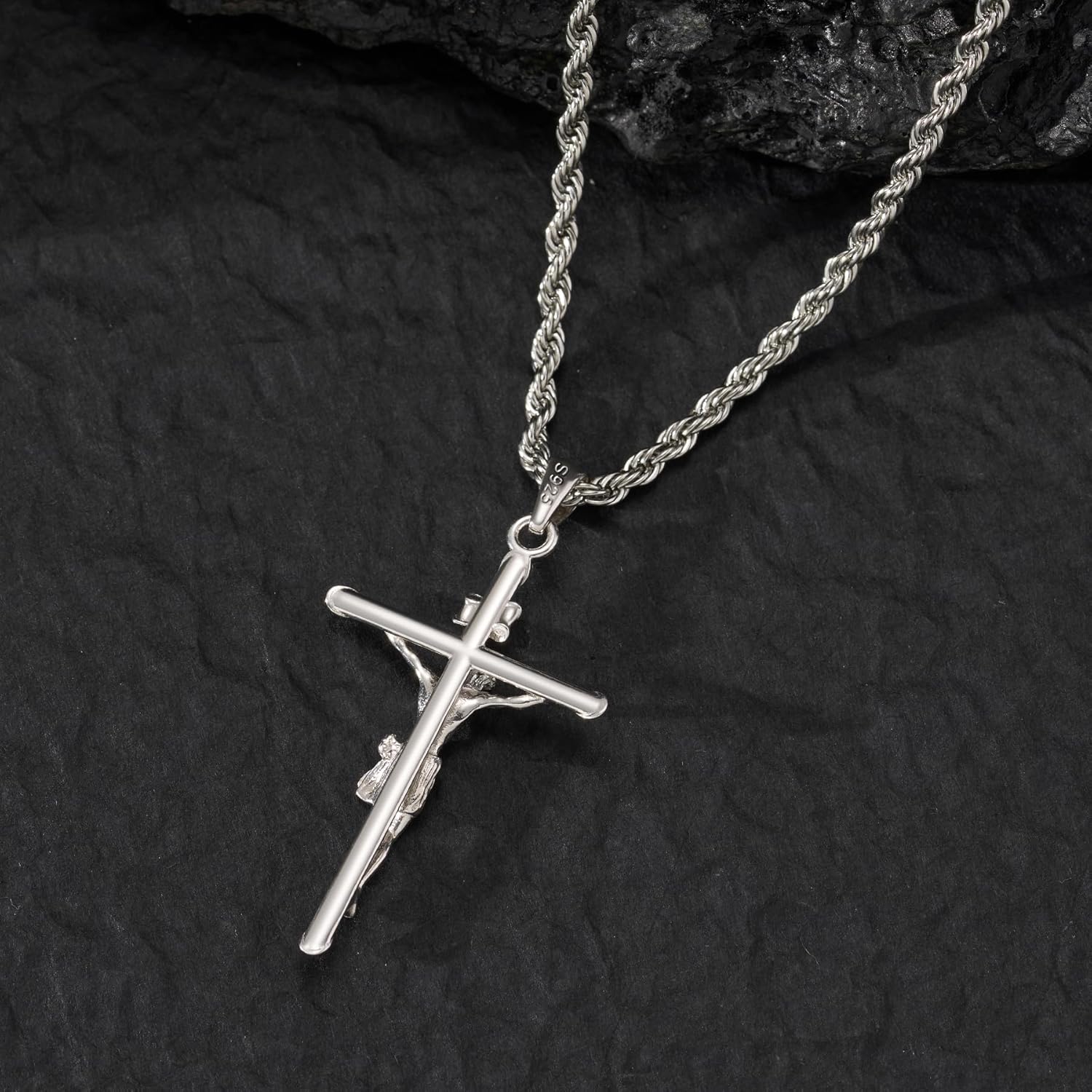 NORBU 18K Gold over S925 Crucifix Necklace for Men with Rope/Cuban Chain, Catholic Jesus Cross Pendant, Men's Religious Gift for Easter Christmas - Image 4