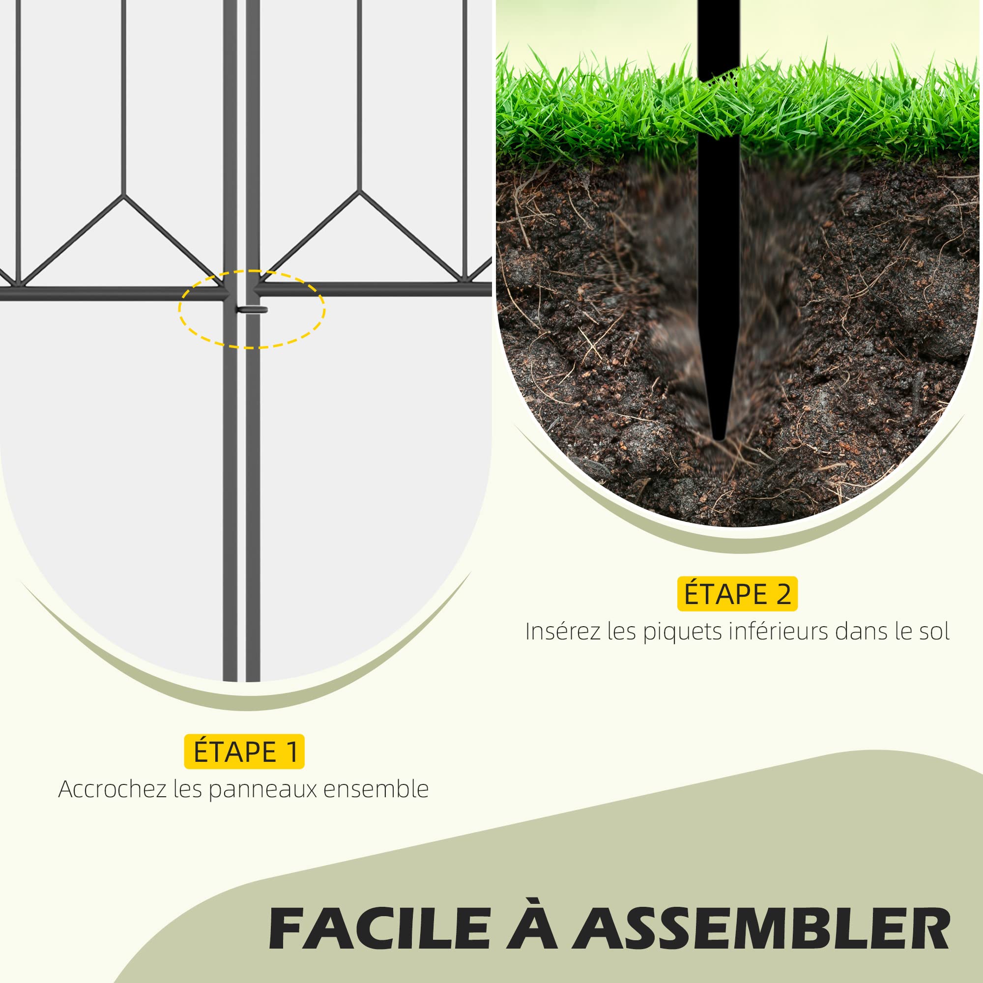 Outsunny Lot de 5 Clôtures de Jardin Décoratives 305 x 79,5 cm Noir | En Métal, Avec Ornements