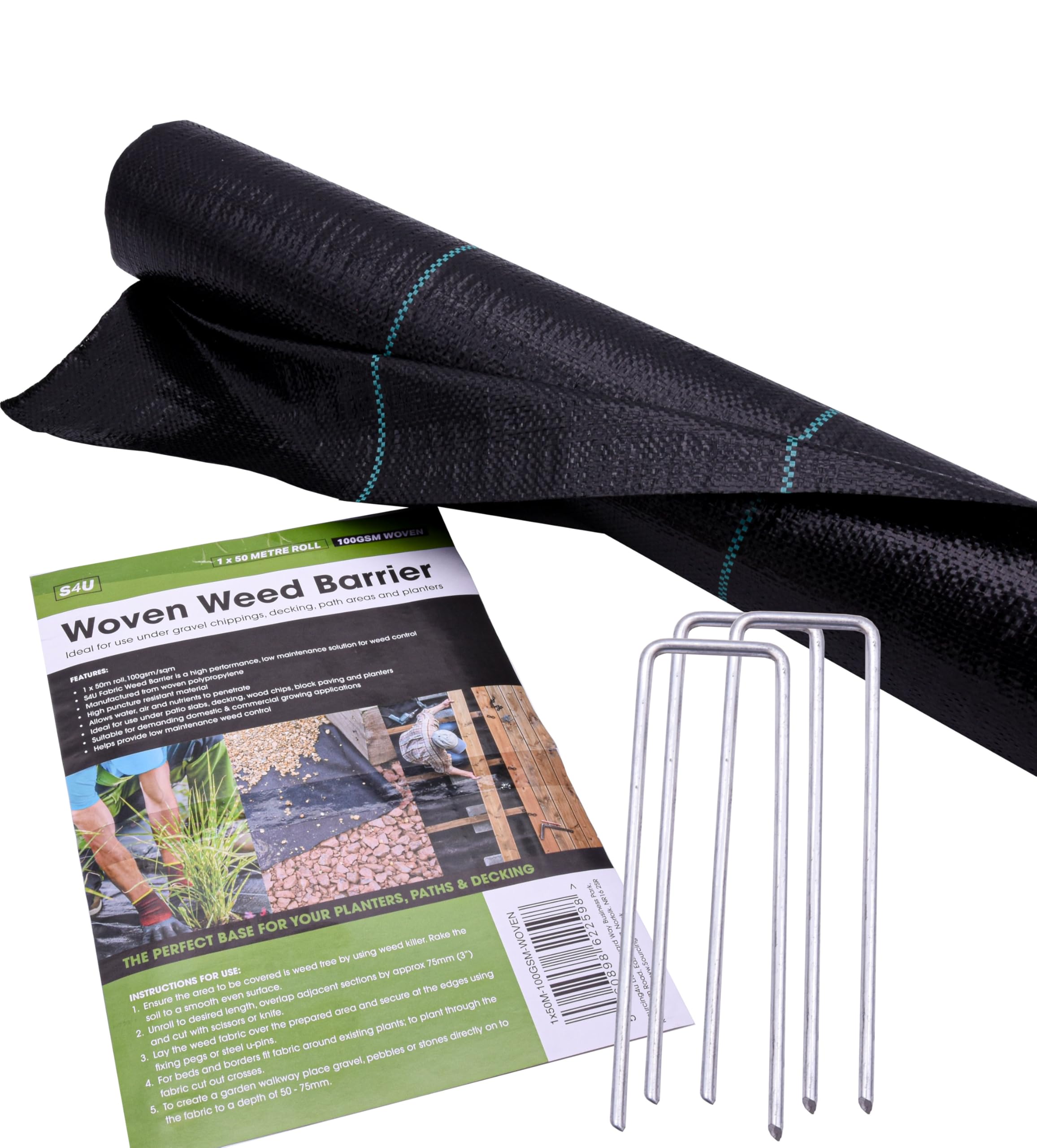 S4U Weed Control Membrane Durable Weed Barrier Fabric UV Stabilised Weed Barrier Breathable Garden Membrane for Pathways Flower Beds and Vegetable Gardens 1x50m (50M - 100gsm Woven)