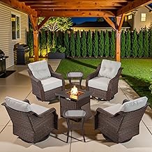 Belord Luxury Patio Furniture Set with Fire Pit Table - Outdoor Swivel Rocker Chairs Set of 4 with 30 inch Propane Fire Table for Patio Conversation and Cozy Outdoor Gatherings
