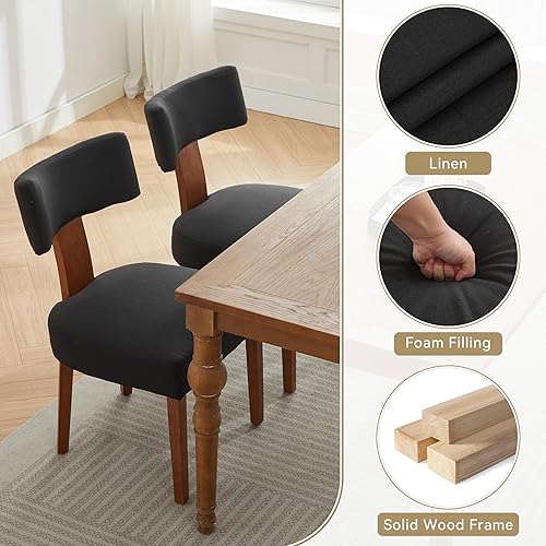 Miniatura 3 de Set of 2 Modern Armless Dining Chairs with Curved Backrest and Solid Wood Legs, Table & Chair Sets for Dining Room Living Room Kitchen Office,Black