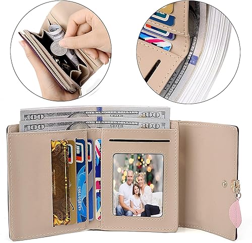 Miniatura 4 de UTO - Cartera pequeña RFID de piel sintética con dije de hoja, cierre de cremallera y tarjetero.