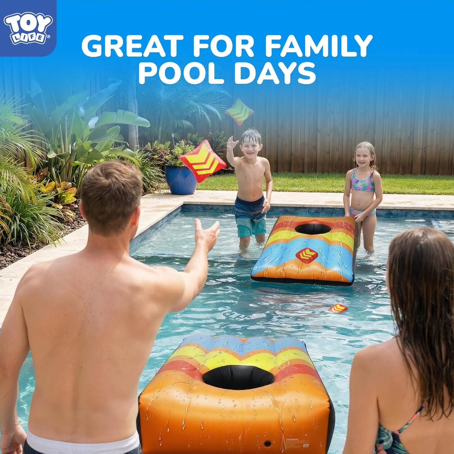 TOY Life 2 Sets Inflatable Pool Games Toys, Pool Cornhole Game Floating Toys for Adults Family, Water Games for Adults, Bean Bag Toss Game for Swimming Pools Orange