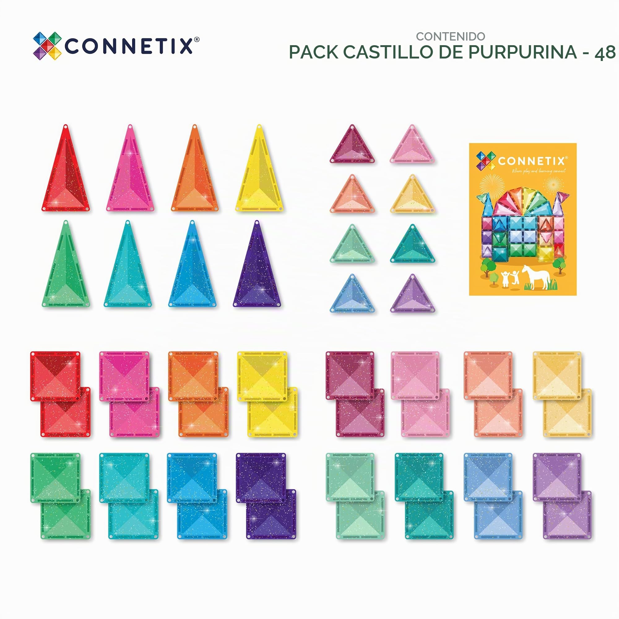 CONNETIX Azulejos Magnéticos Glitter Paquete Castillo, 48 Piezas