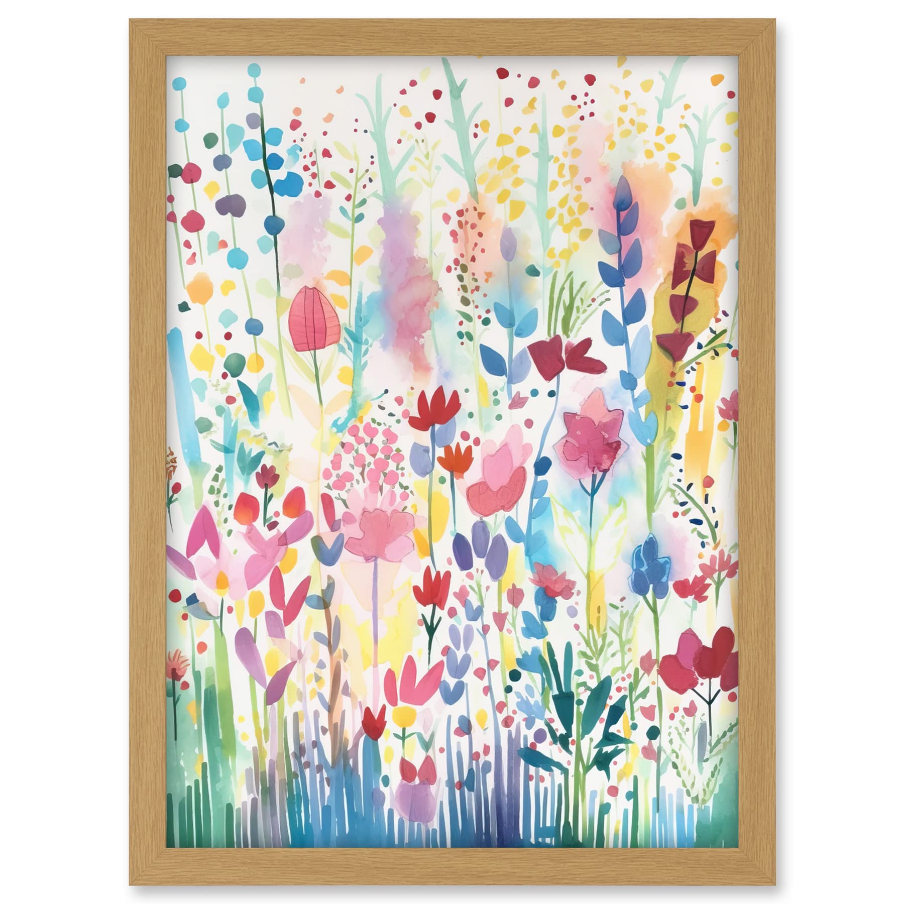 Artery8 Soft Pastel Wildflower Floral Folk Art Artwork Framed A3 Wall Art Print
