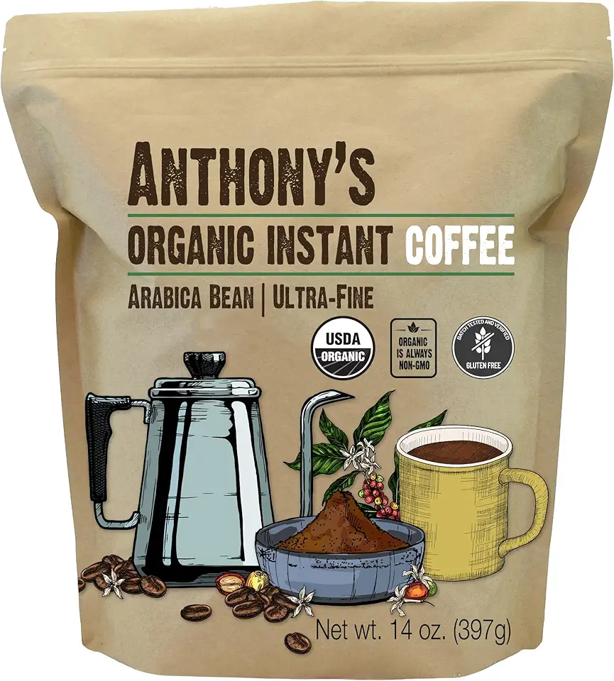 Anthony's Organic Instant Coffee,14oz, Ultra Fine Microground, Gluten Free, Arabica, Non GMO USDA Organic