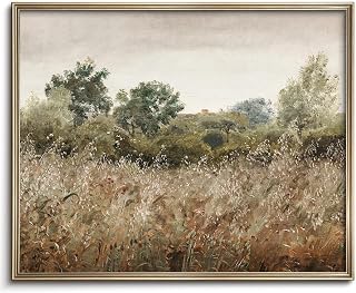 Vintage Wildflower Field Landscape Painting, Farmhouse Country landscape Wall Art, Cottage Flower Garden Landscape Oil Art Print, Country Field Style Retro Wall Decor for Gallery Living Room Bedroom (UNFRAMED 8x10in)