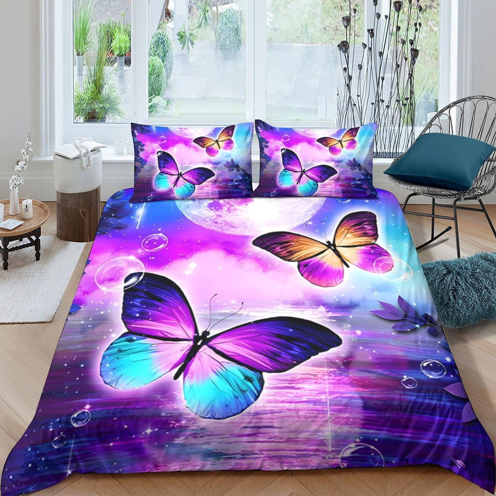 Ctjqhvkz Style-8 3D Printed Purple Butterfly Fitted Sheet Microfiber Soft Mattress Cover For Bedroom Dorm Protection Decor Single（135X200cm）