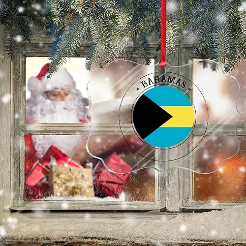 Miniatura 6 de Adorno de árbol de Navidad de Bahamas, bandera de las Bahamas, adornos acrílicos para decoraciones de Navidad, bandera nacional, recuerdo del país,
