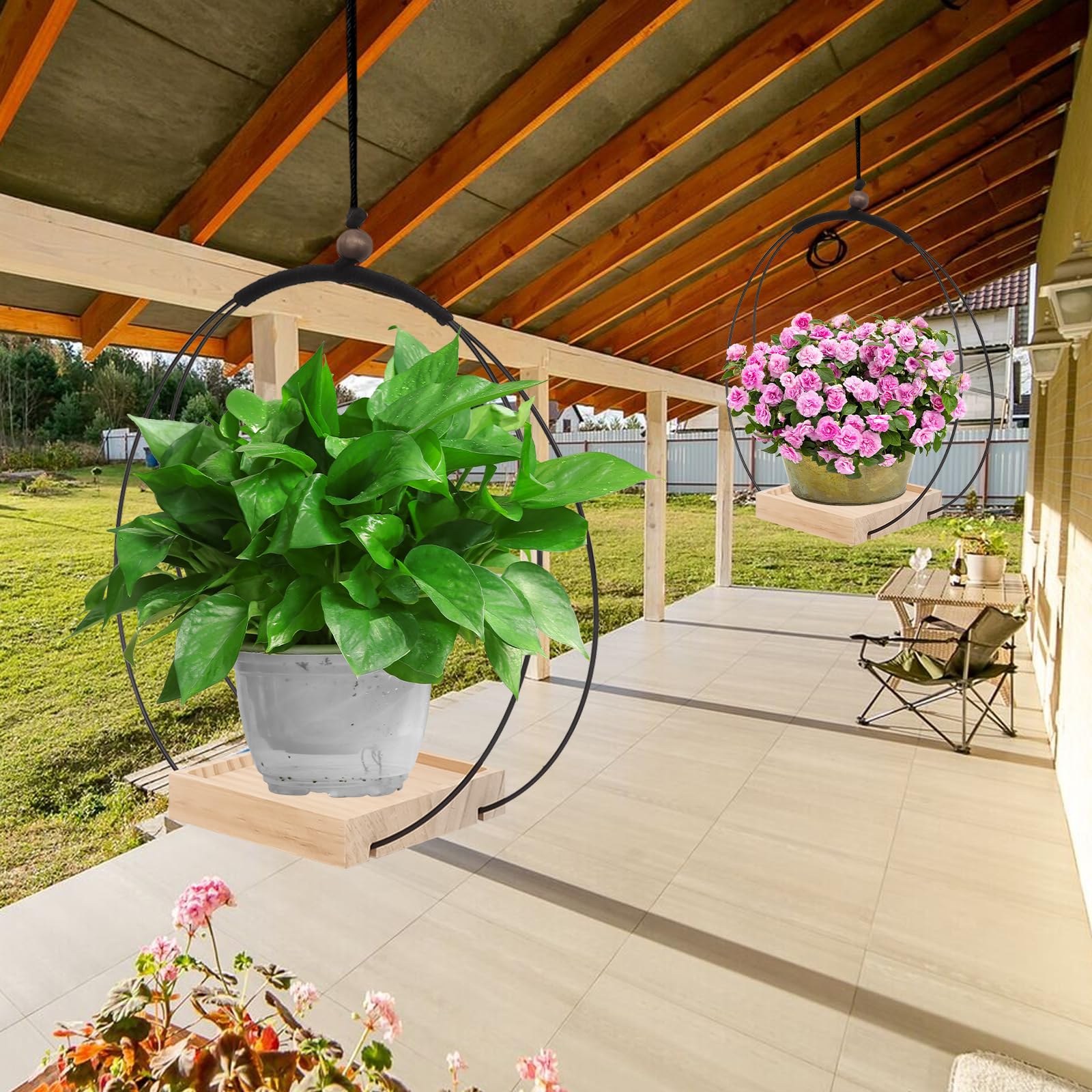 Qivine 2 Stck Blumenampel Hngend Innen, Metall Hngetopf fr Pflanzen mit  Holzsockel, Outdoor Hngender Blumentopf fr Zimmerpflanzen, Sukkulenten,  Luftpflanzen (C): Amazon.de: Garten
