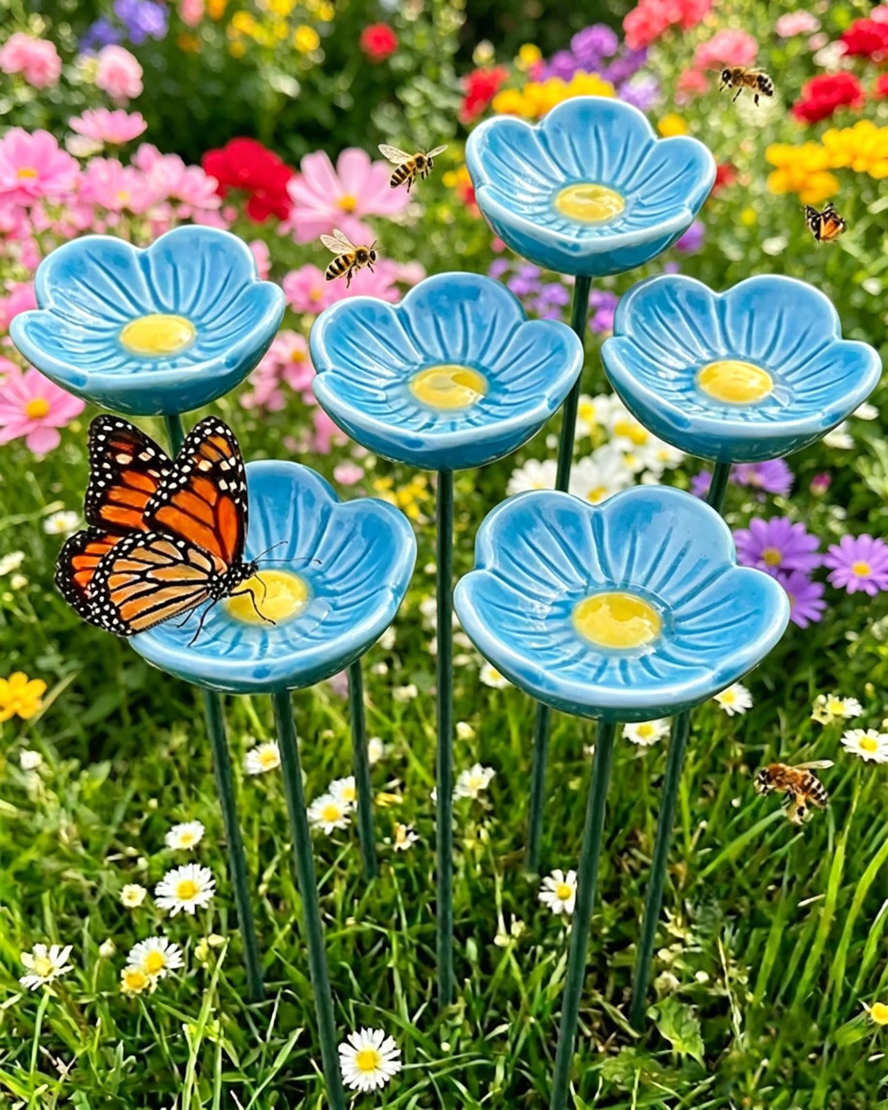 Ceramic Bee Watering Station, Bee Watering Station For Garden, Watering Point For Pollinators, Decorative Bird Bath For Indoor & Outdoor Courtyards, Homes, Patios, Ceramic Bird Bath