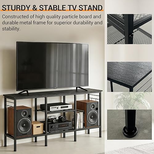 Miniatura 3 de Soporte de TV para televisores de hasta 55 pulgadas, moderno centro de entretenimiento con estante de barra de sonido y estantes de almacenamiento