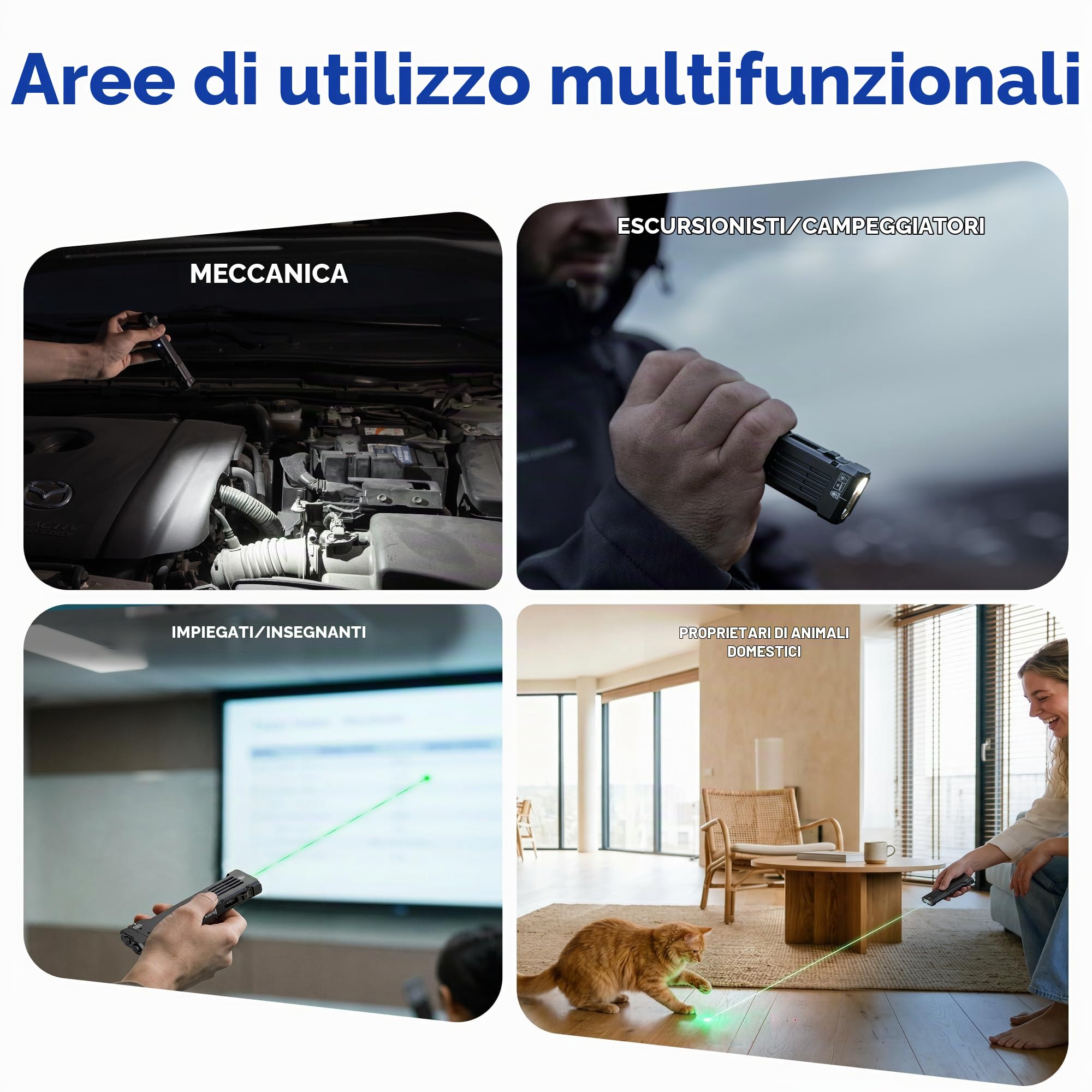 WUBEN X5 Torcia LED Ricaricabile Potente Professionale, 1300 Lumen 3 in 1 a 6 Modalità con Raggio Verde e UV Luce Nera, USB C Torcia Tattica Impermeabile IP65 per Campeggio, Esterno e Lavoro(Nero)