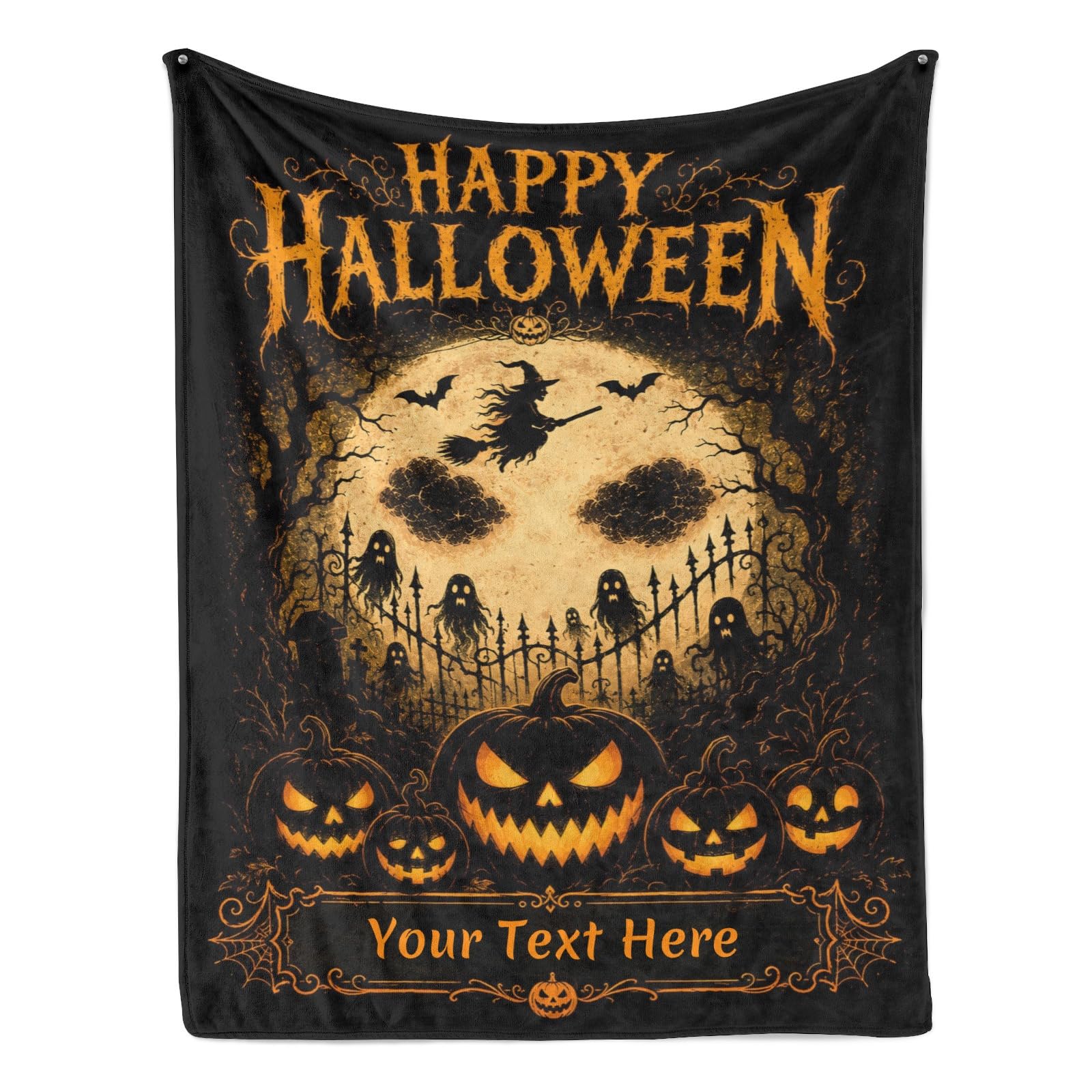 Xaviynch Happy Halloween Blanket with Name, Custom Blankets for Kids Adults