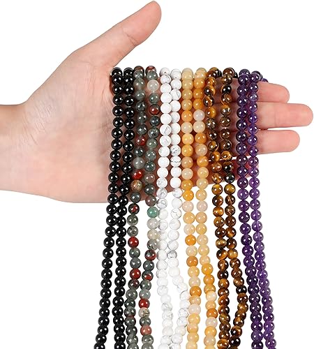 Miniatura 6 de Tiger Eye Yellow - 100 cuentas de piedras preciosas de 0.236 pulgadas para hacer pulseras, 2 hebras, espaciadores redondos, piedras sueltas para