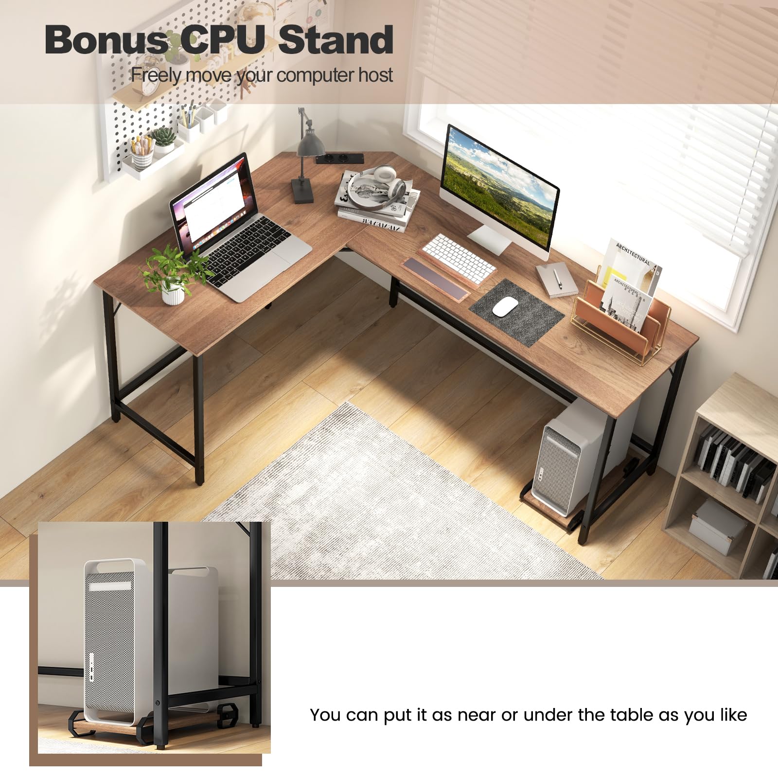 tectake® L-Vormig Bureau - Hoekbureau met Verplaatsbaar Monitoropzetstuk - Industrieel Design - Afmetingen 140 x 130 cm - Zwart Metalen Frame - (Industrieel Licht Hout, Sonoma Eiken