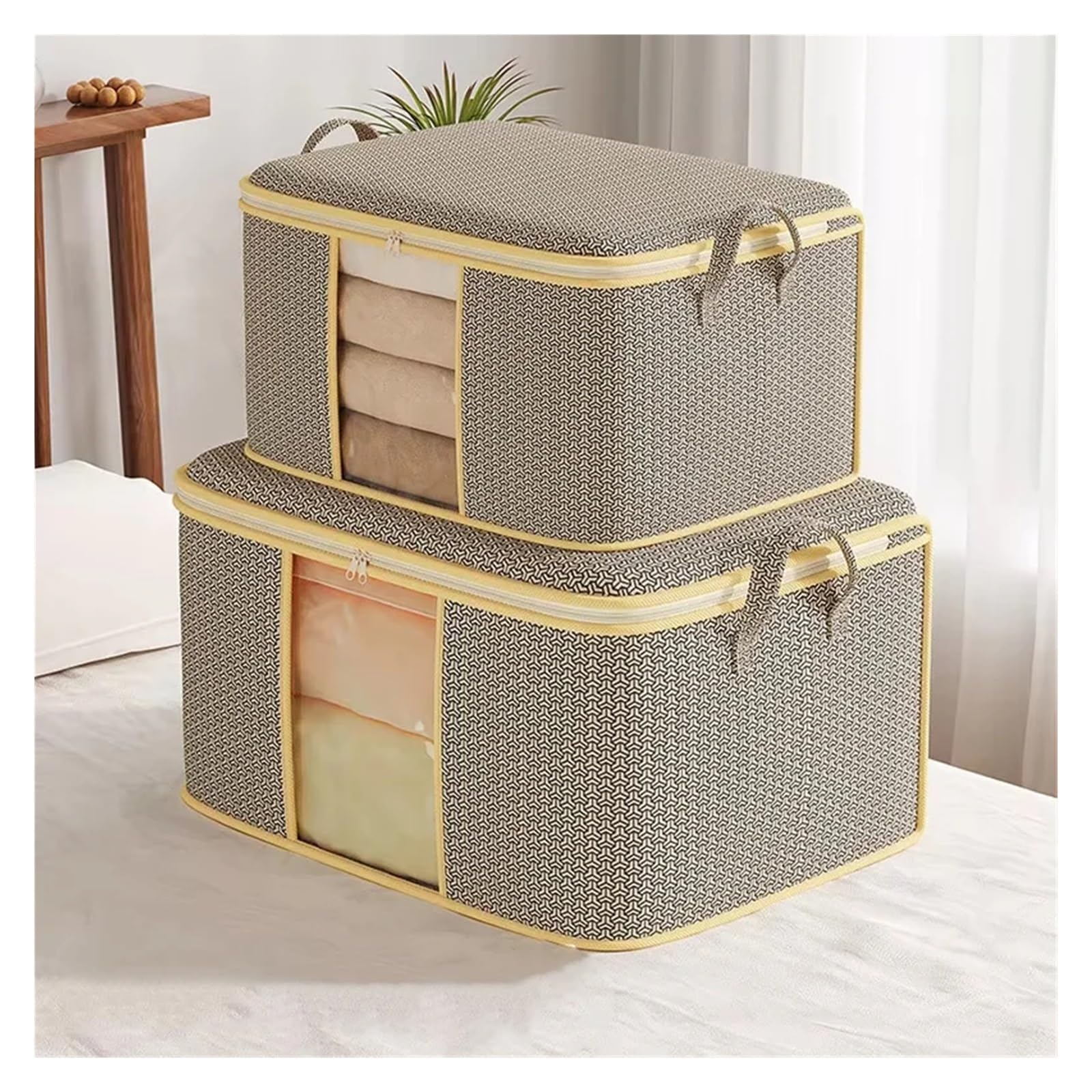 Cajas Almacenaje Ropa Caja de almacenamiento tela plegable gran capacidad, bolsa for edredón, ropa transparente y Visible, organizador guardarropa, 2 uds(60x40x30cm)