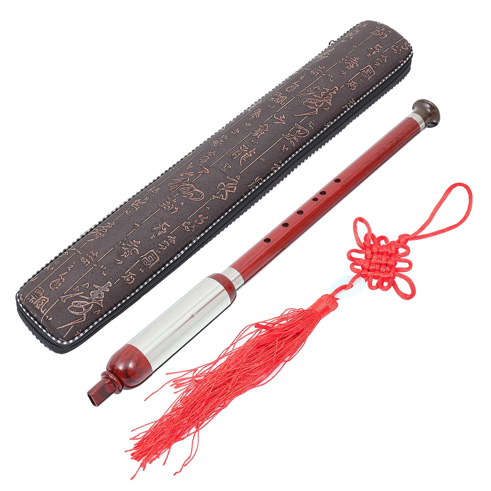 Bawu Blasinstrument Satz G dur aus Resin Tragbares Chinesisches Musikinstrument mit Aufbewahrungsbeutel Zerlegbares Ethno Folk Instrument in Dunkelrot