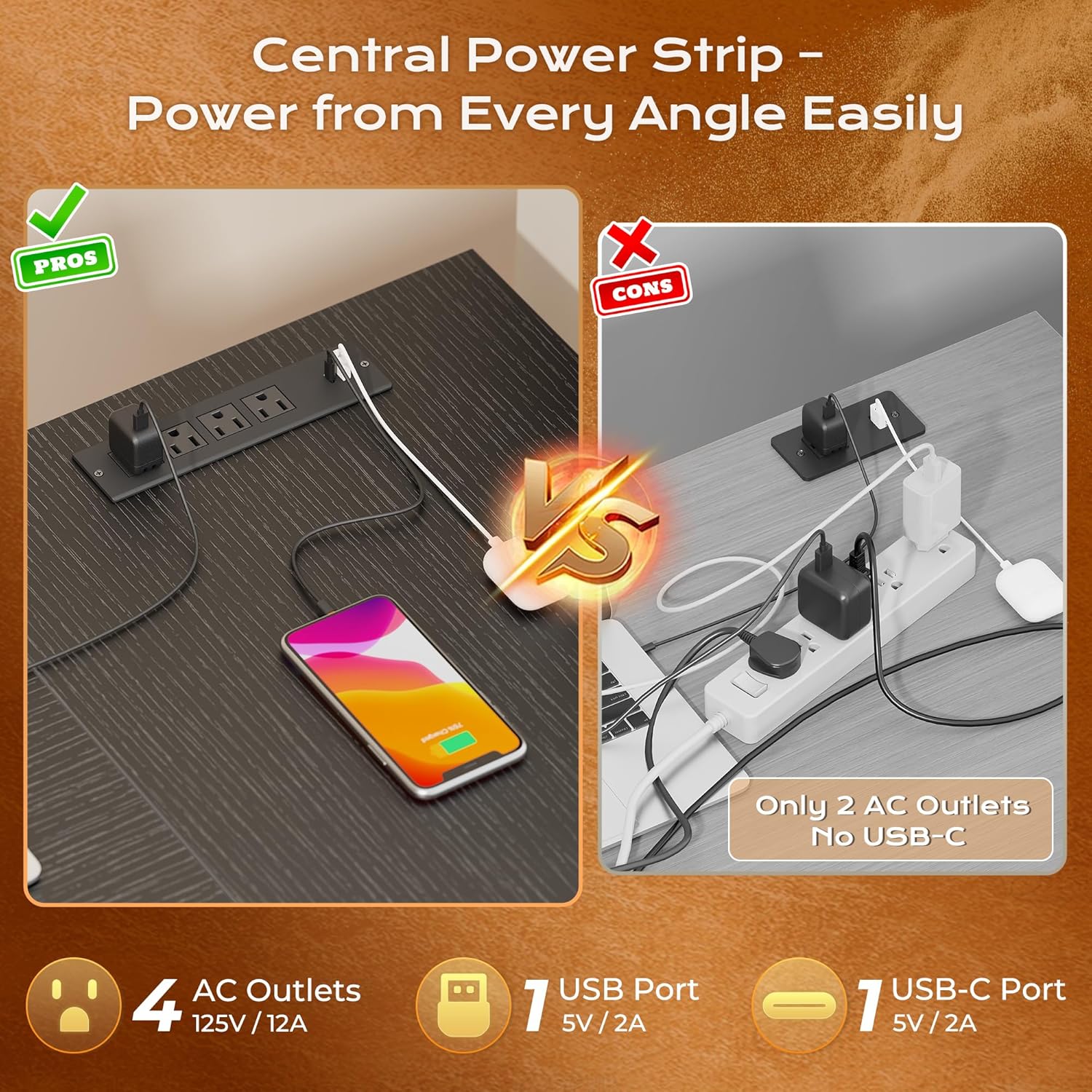 Diagram showing the detailed dimensions of the PRAISUN L-shaped desk, including length, width, and height.