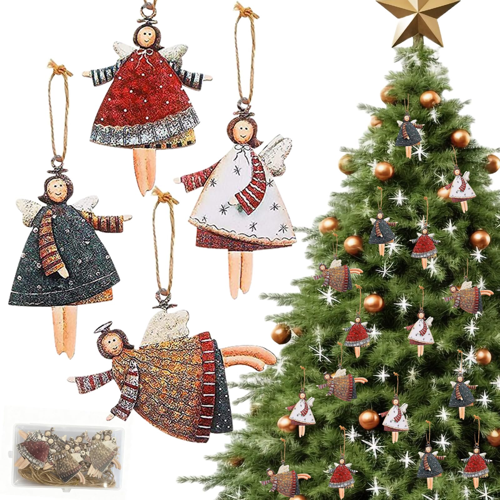 Adornos Árbol Navidad de Madera Ángeles 20 Piezas Decoración Colgante Hogar
