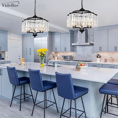 Miniatura 2 de Lámpara de araña moderna de cristal para comedor, 5 luces ajustables, color negro, lámpara colgante para vestíbulo, dormitorio, sala de estar,