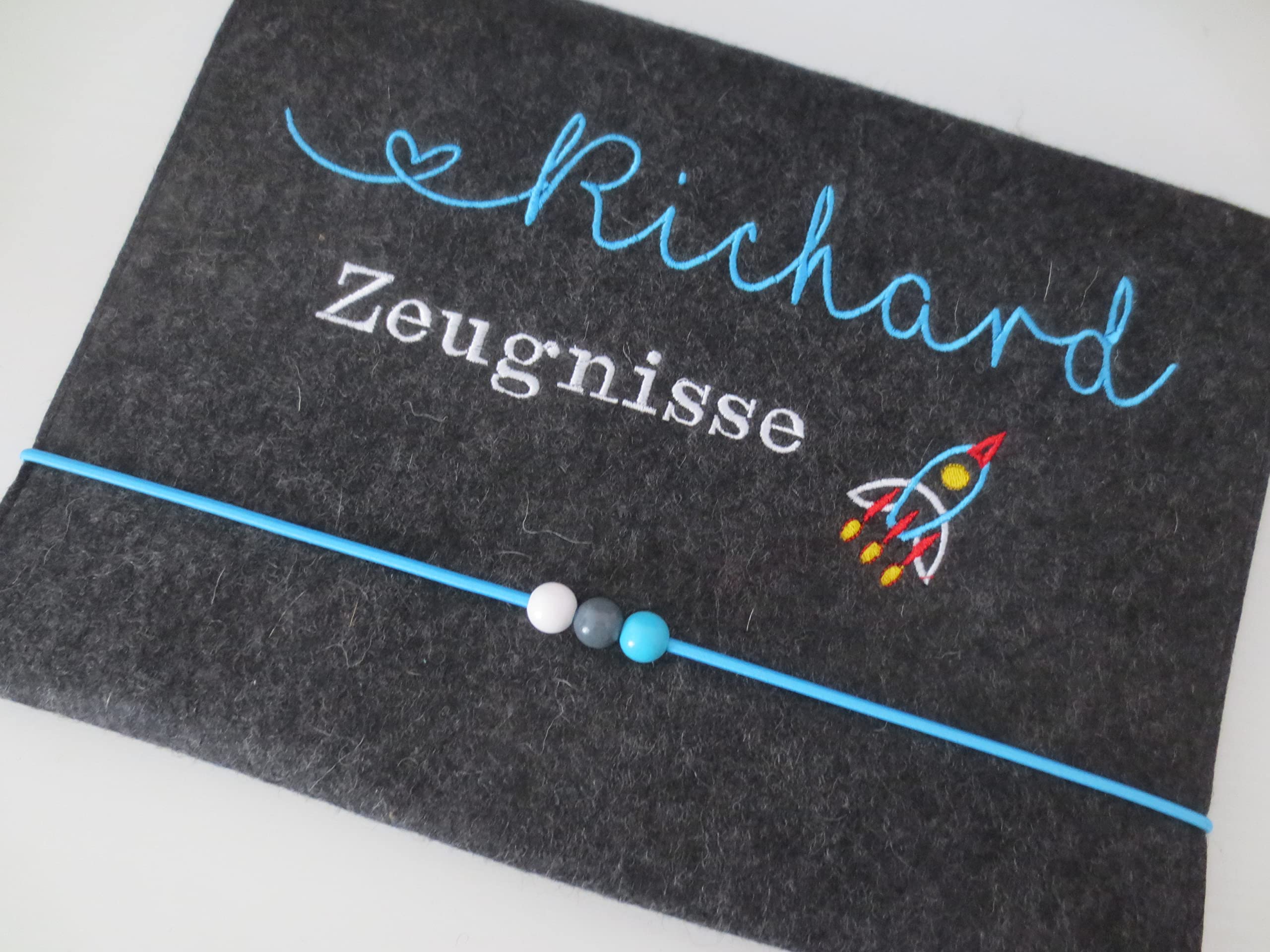 Zeugnismappe Wollfilz Mappe Zeugnisse DIN A4 Grundschule Schule"Rakete"