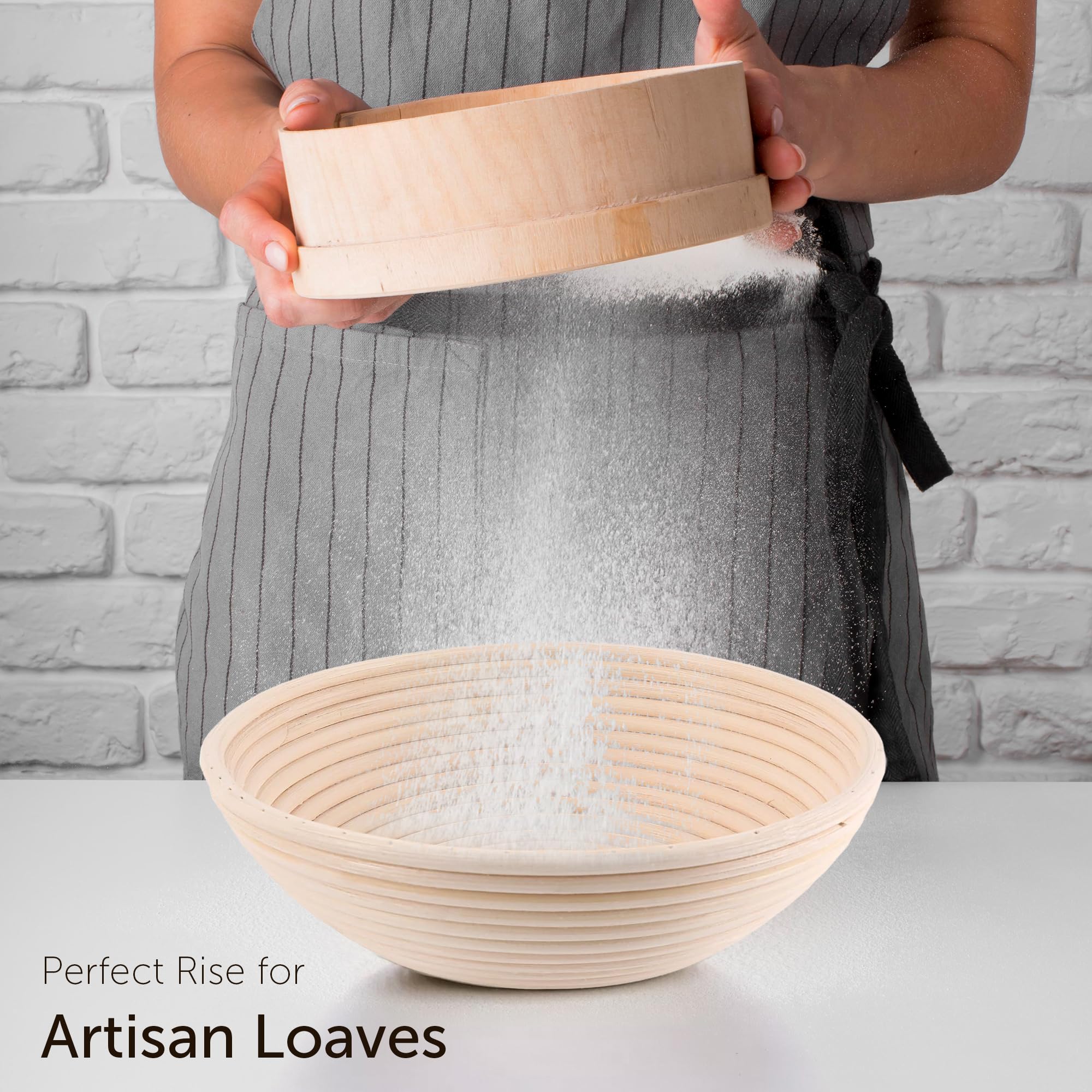 ABIOTO Cestas a prueba de pan para hornear pan de masa madre – Cestas redondas Banneton de 7 y 9 pulgadas con forro, hechas de ratán indonesio de alta calidad, hornea panes de pan artesanales