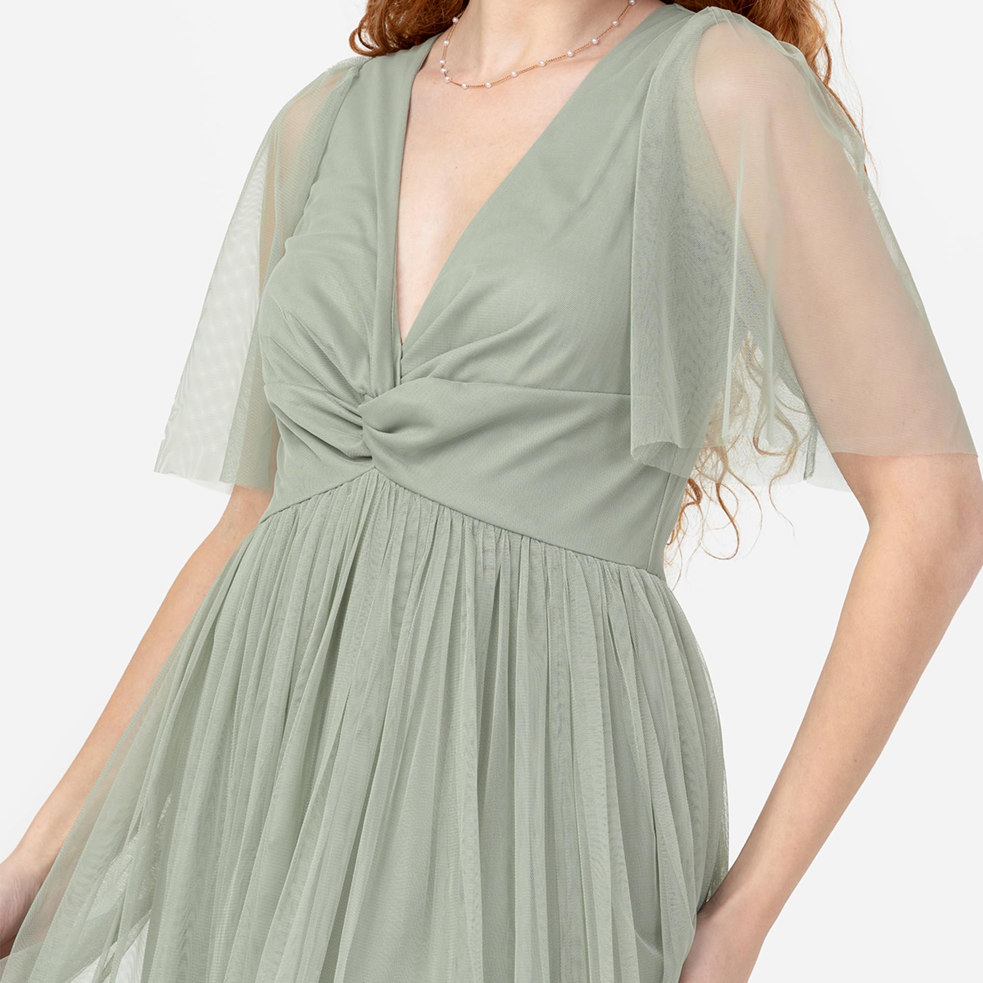 Anaya with Love Women's Maxi Dress Ladies Short Flutter Sleeve V-Neck Twist Front Empire A-Line Tulle Bridesmaid Wedding Guest Prom Vestido Mujer (Pack de 1)