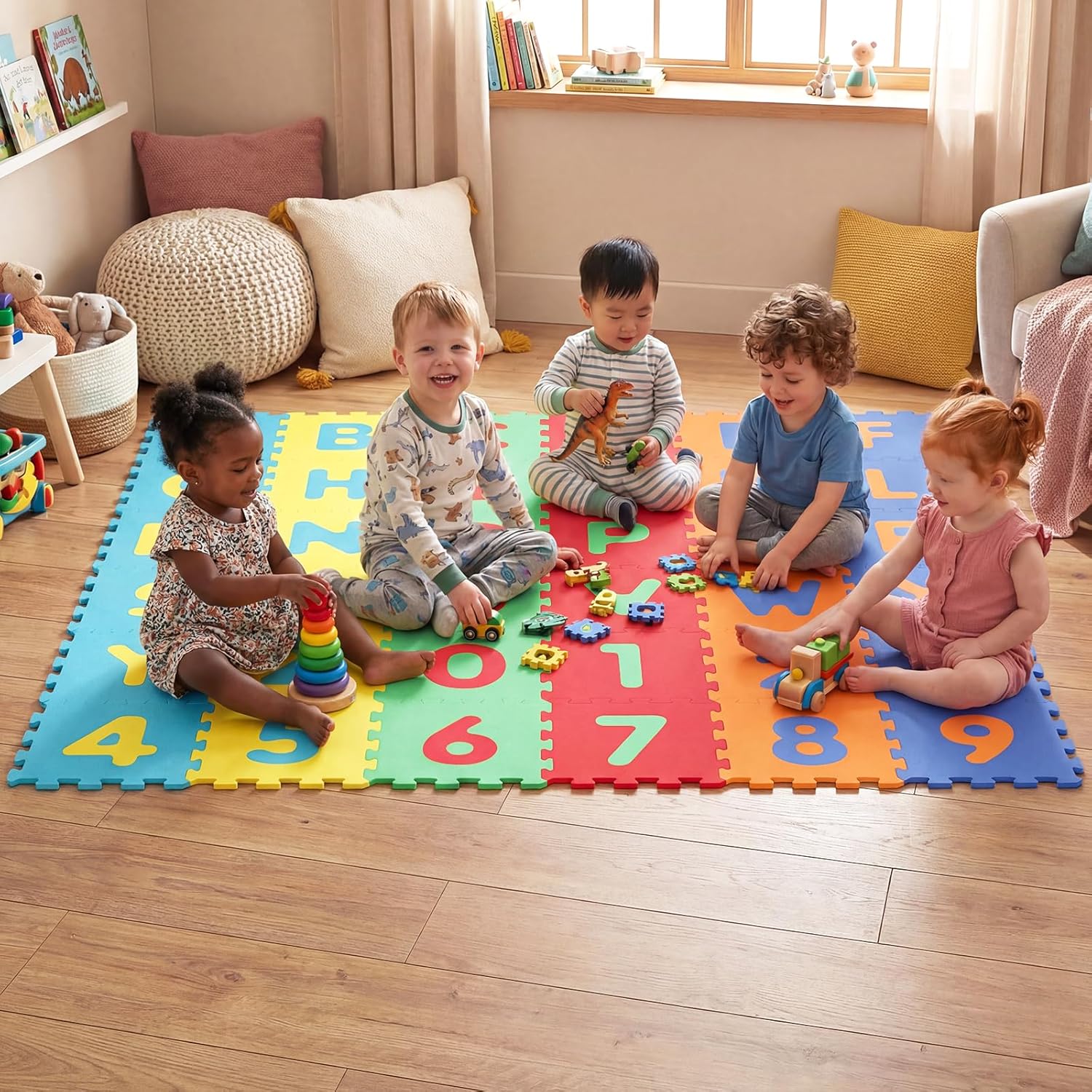 HONEY JOY Foam Floor Tiles for Kids, 12.5” x 12.5” EVA 36-Piece Interlocking Alphabet & Numbers Play Mat, Non-Slip Large Soft Puzzle Carpet Rug, Easy to Clean, for Baby Crawling Exercise, Playroom
