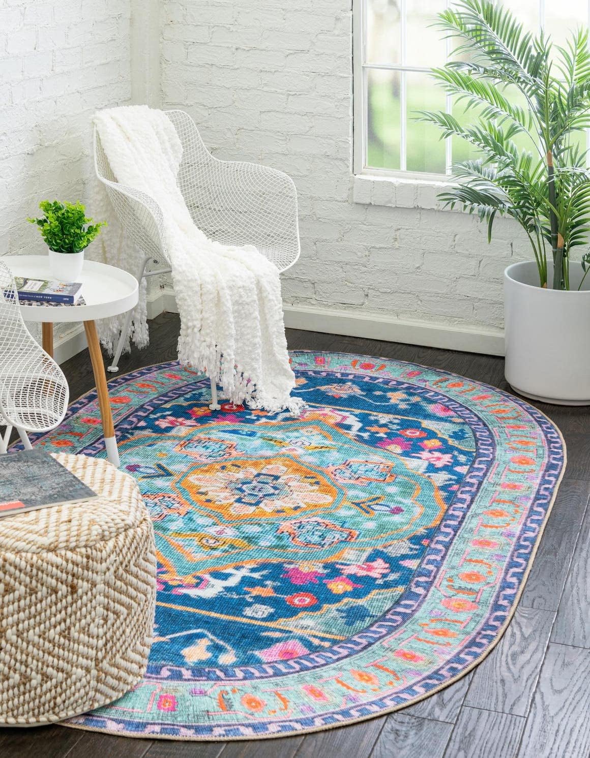 Rugs.com Timeless Collection Rug – 2' x 3' Oval Blue Flatweave Rug Perfect for Living Rooms, Large Dining Rooms, Open Floorplans