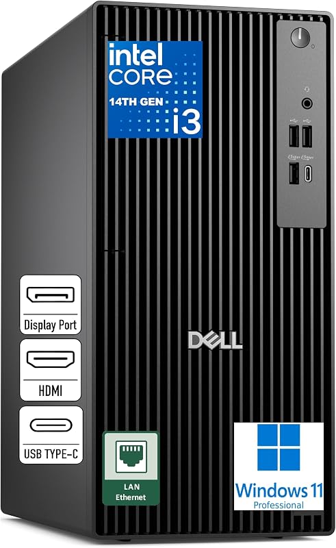 Computadora de escritorio Pro Tower, Intel Core i3-14100, 16GB DDR5, 512GB SSD | PC empresarial para codificación, edición de vídeos y fotografías, trabajo remoto y multitarea diaria, Windows 11 Pro