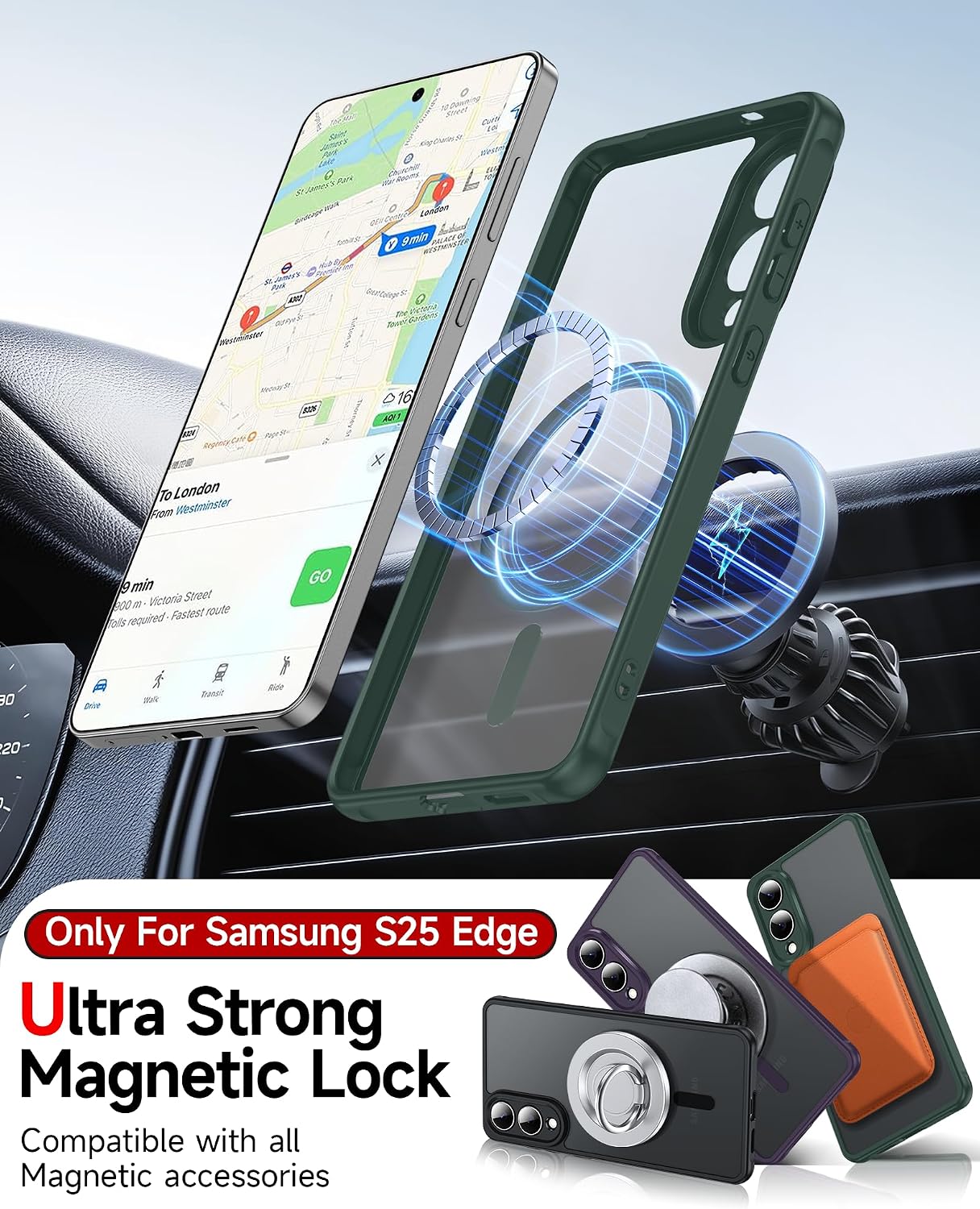 LeYi for Samsung S25-Edge Case: [𝗡𝗼𝘁 𝗳𝗶𝘁 𝗦𝟮𝟓 𝟱𝗚] Compatible with Mag-Safe with Screen Protector, Military-Grade Matte Translucent Soft-Touch Skin Funda para S25Edge S 25 Edge, Green image 5