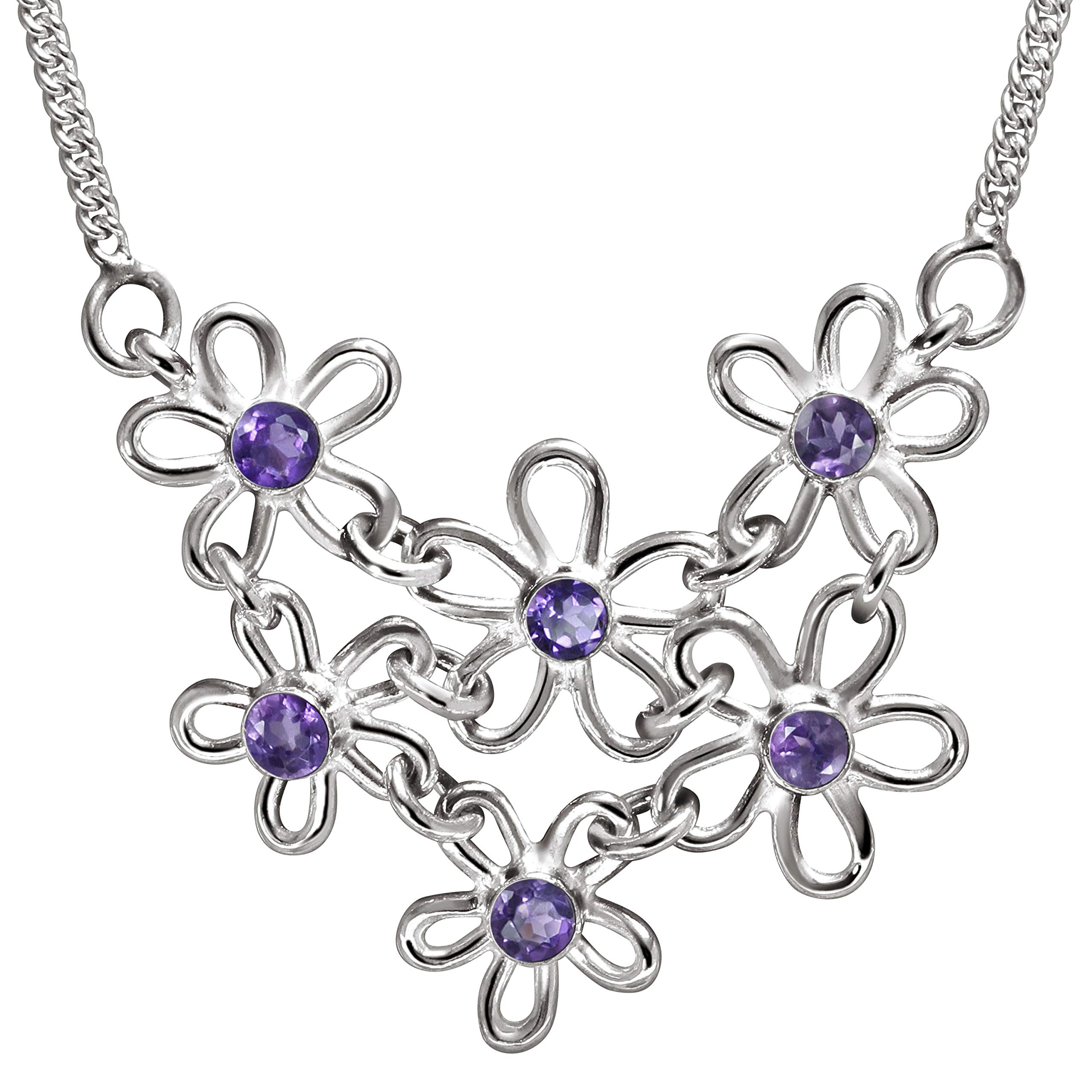 Franki Baker Amethyst & Sterling Silver Daisy Flower Necklace. Length: 44cms