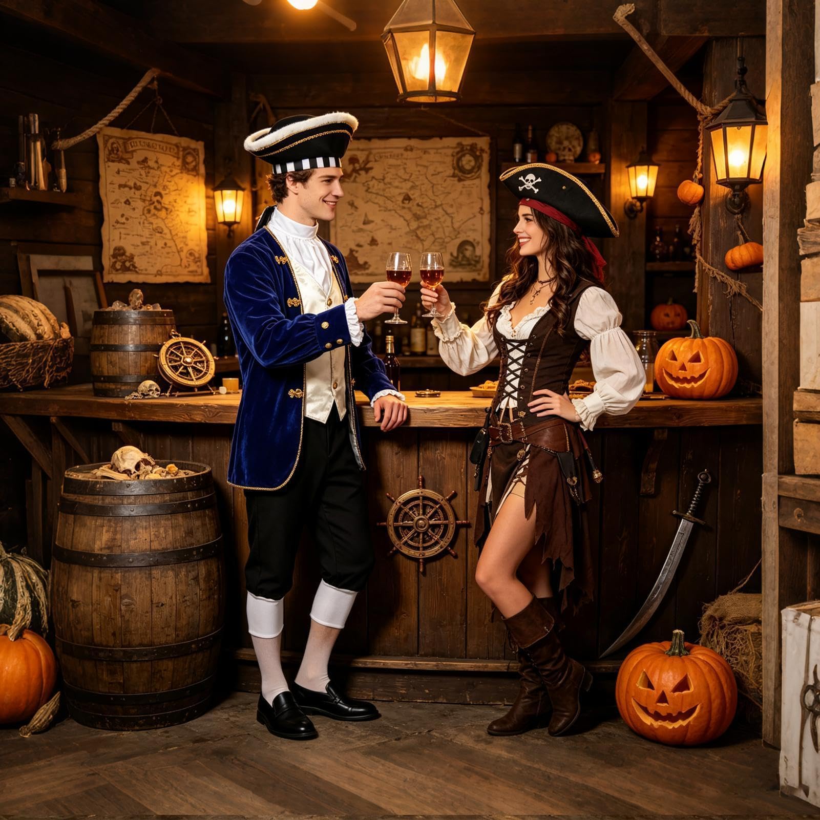 Costume storico da uomo, uniforme con cappello e sciarpa