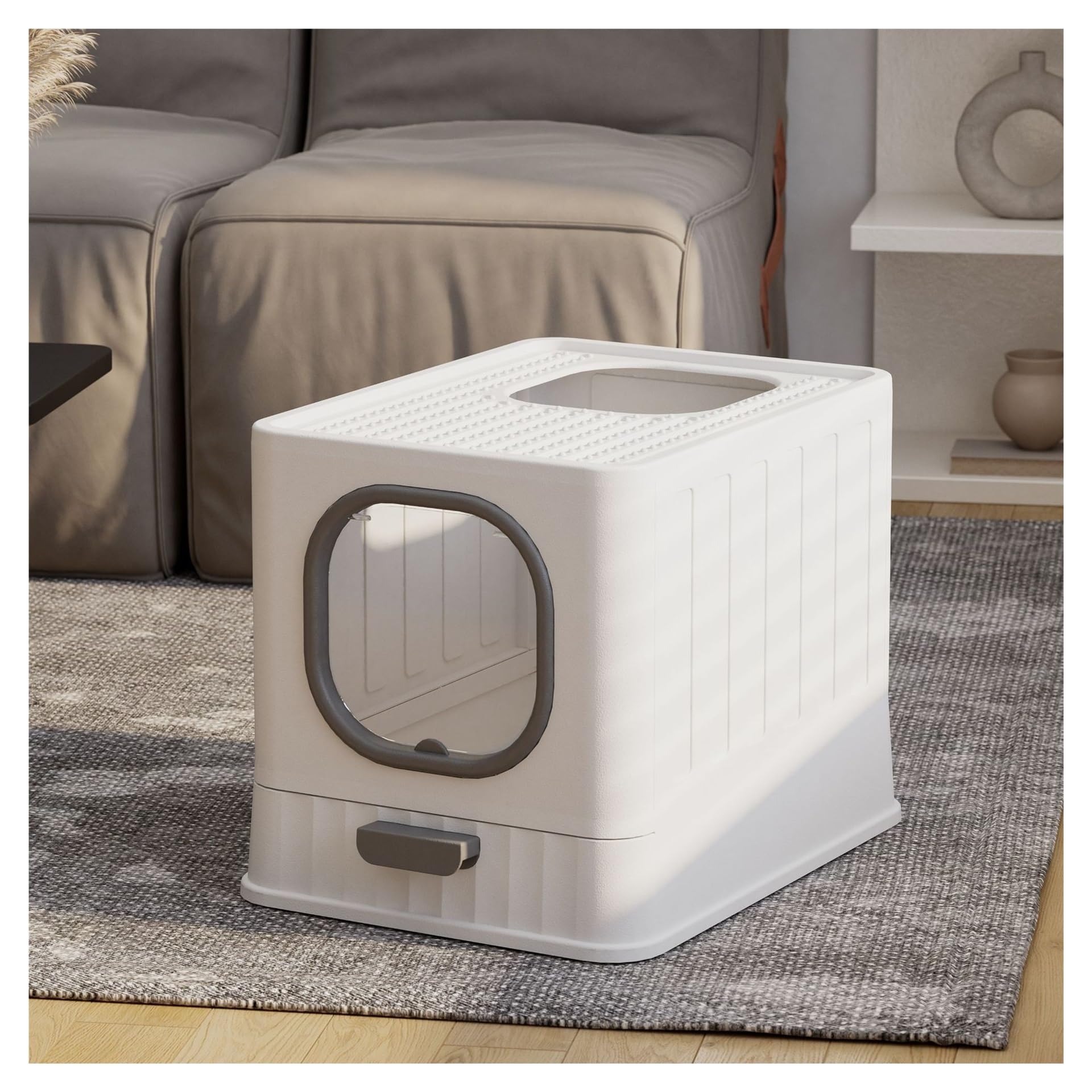 Caja de Arena for Gatos Cerrada con diseño de Tapa y cajón, Entrada Frontal, Salida Superior, Bandeja de Arena for Gatos, fácil Limpieza(Grey)