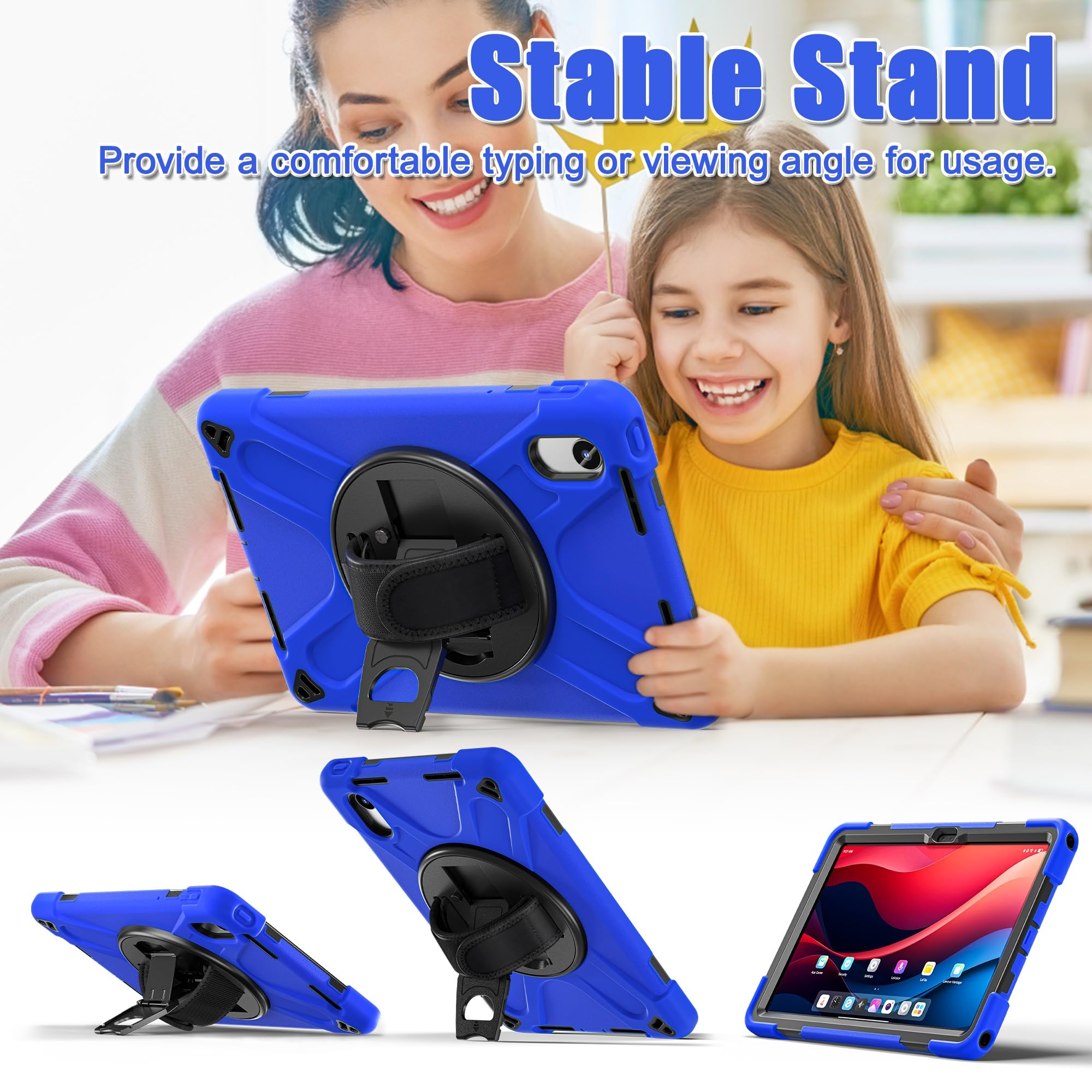 Etui na tablet Lenovo Tab M11 2024 TB-336FU/TB-335FU/TB-330FU/331FC/K11, wytrzymałe, odporne wstrząsy etui z paskiem ramię, ochronne silikonowe dla dzieci(Blu)